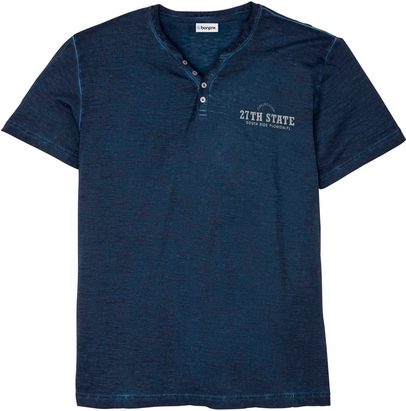 bonprix T-shirt Henleys Regular fit, Kurzarm, aus Baumwolle, Fade Out Look