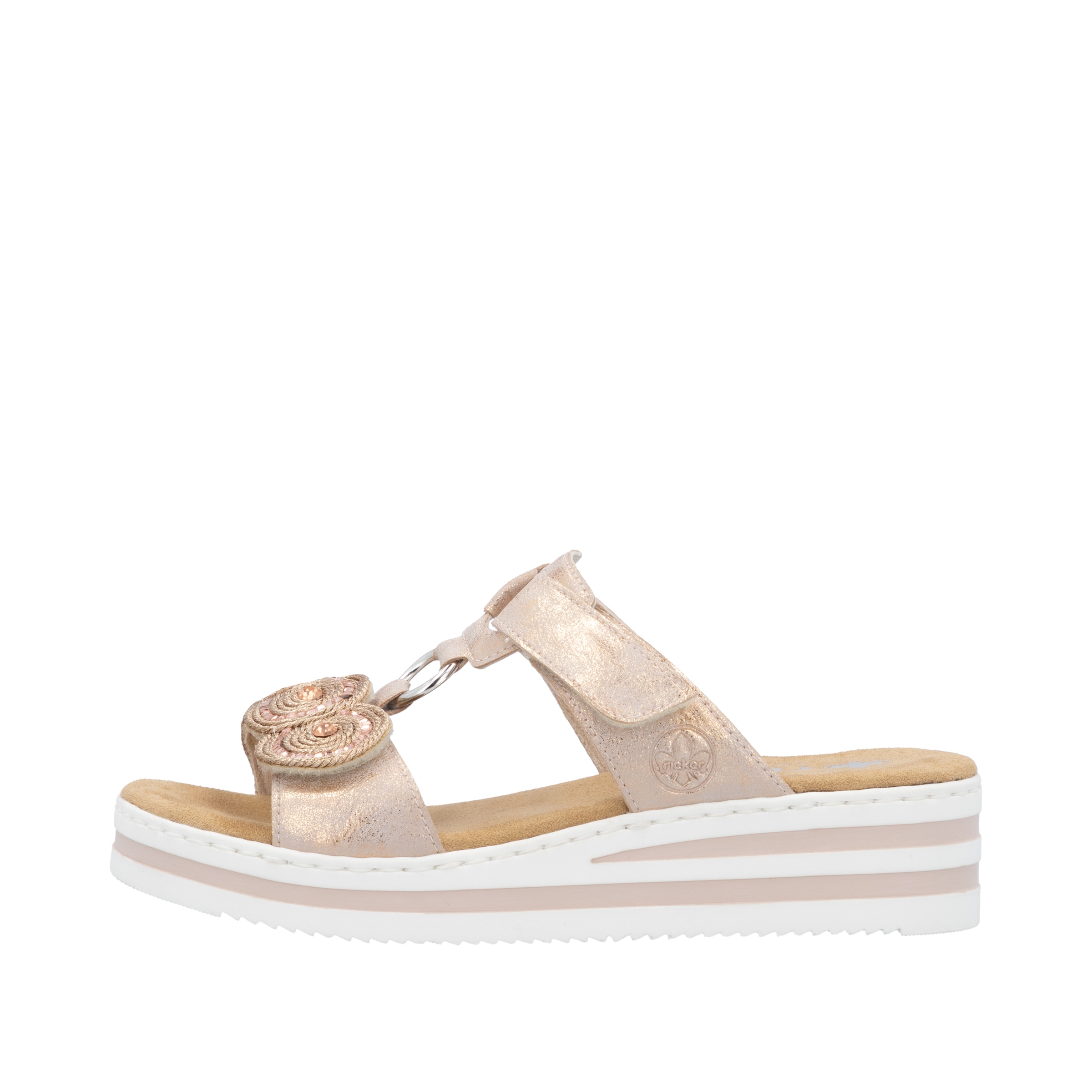 Rieker Pantolette  Sommerschuh, Urlaubsschuh mit Glitzersteine, Metallic-Optik