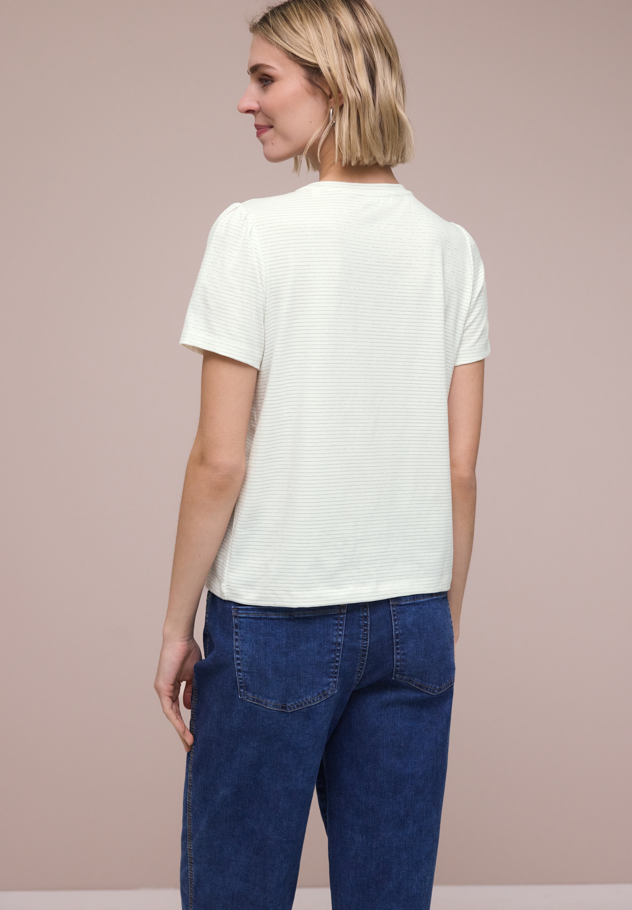 STREET ONE T-shirt à manches courtes t-shirt d'été avec col rond et bandes pailletées