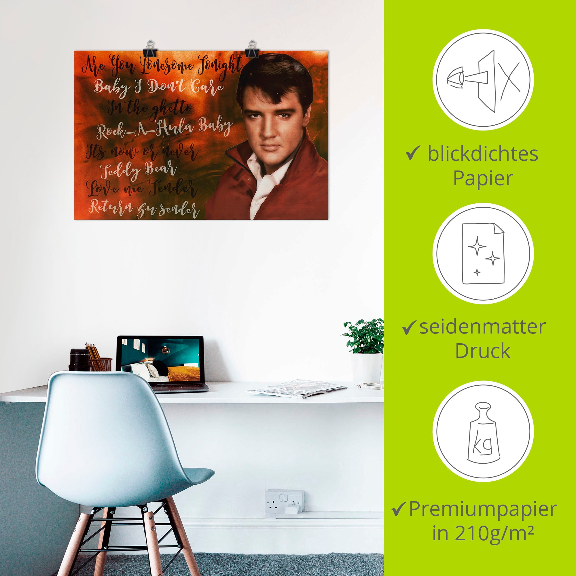 Artland Fresque murale »Elvis Star« 1 cuis tlg. als Alubild, Outdoorbild, Poster in verschied. Grössen