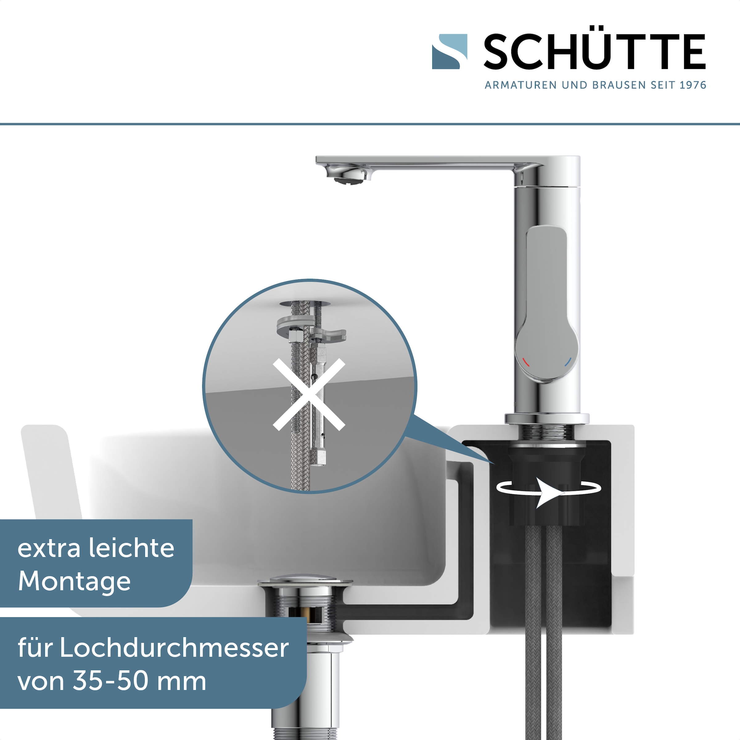 Schütte Waschtischarmatur »ARIZONA« Wasserhahn Ablaufgarnitur Exzenter Energiesparende Cold-Start-Funktion