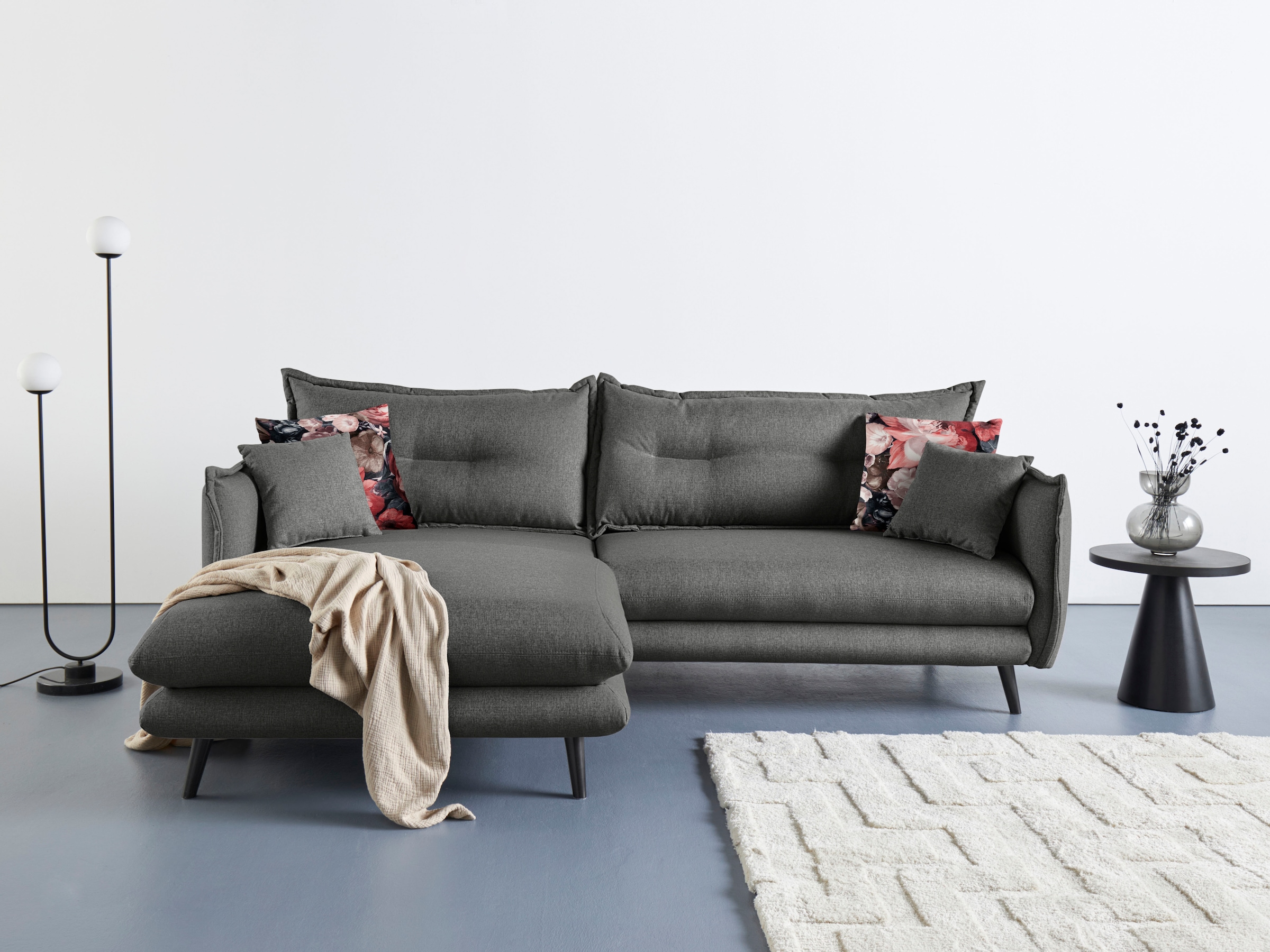 Home affaire Canapé d'angle »Lazio modern und bequem, schmale Armlehnen, tolle Detailverarbeitung« zwei verschiedene Fussfarben wählbar