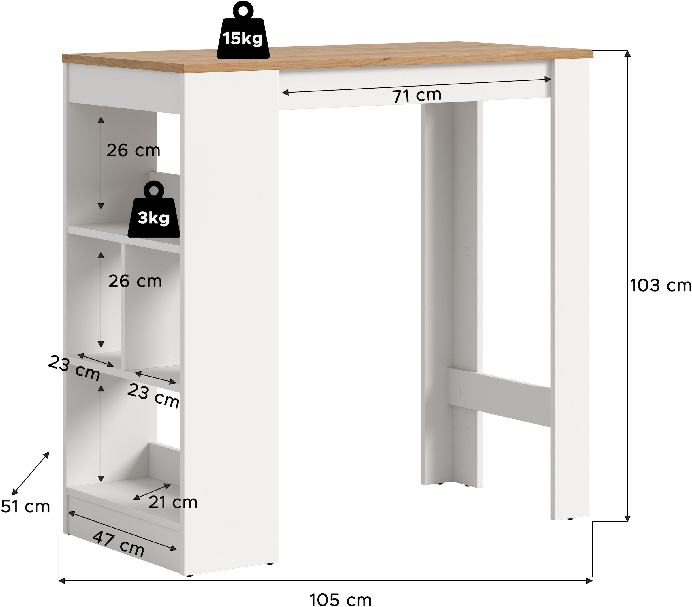 GOODproduct Bartisch »NORDBY, Breite x Höhe: 105 x 103cm, 4 offene Fächer« Esstisch, Stehtisch, Tresentisch, Bistrotisch, Küchentisch