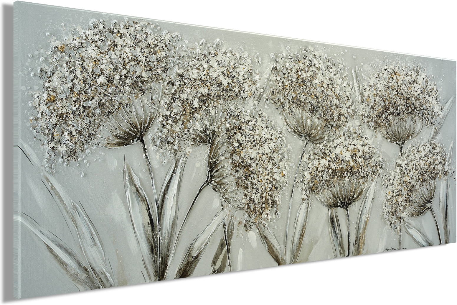 Bönninghoff Peinture à l'huile »handarbeit PUSTEBLUMEN XXL 60x140 cm – Wandbild Kunst Deko« Fleurs | Images de fleurs | Nature fabriqué à la main, chaque image est unique