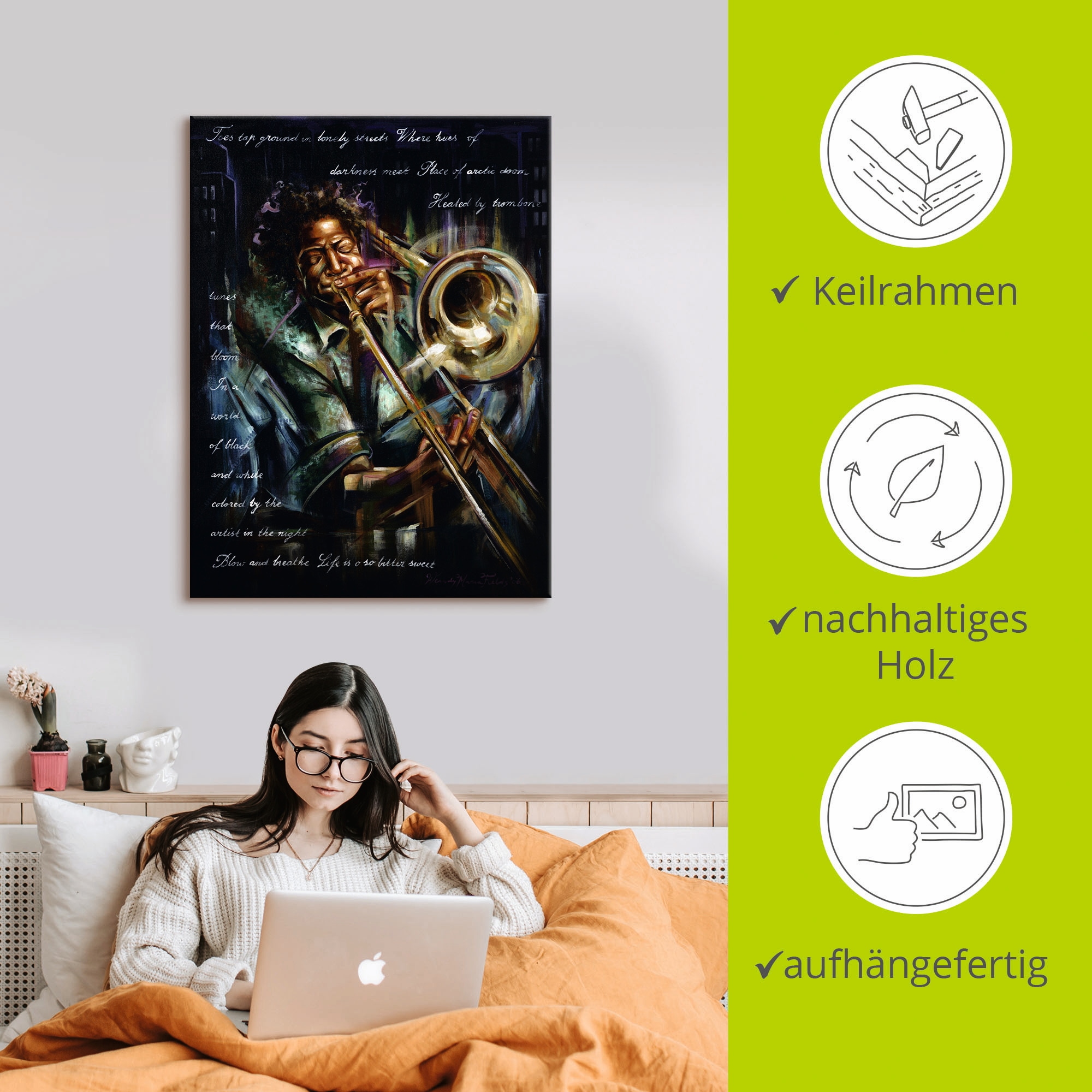 Artland Leinwandbild »Posaunen Melodien« Musiker 1 Stk. tlg. auf Holzrahmen gespannt