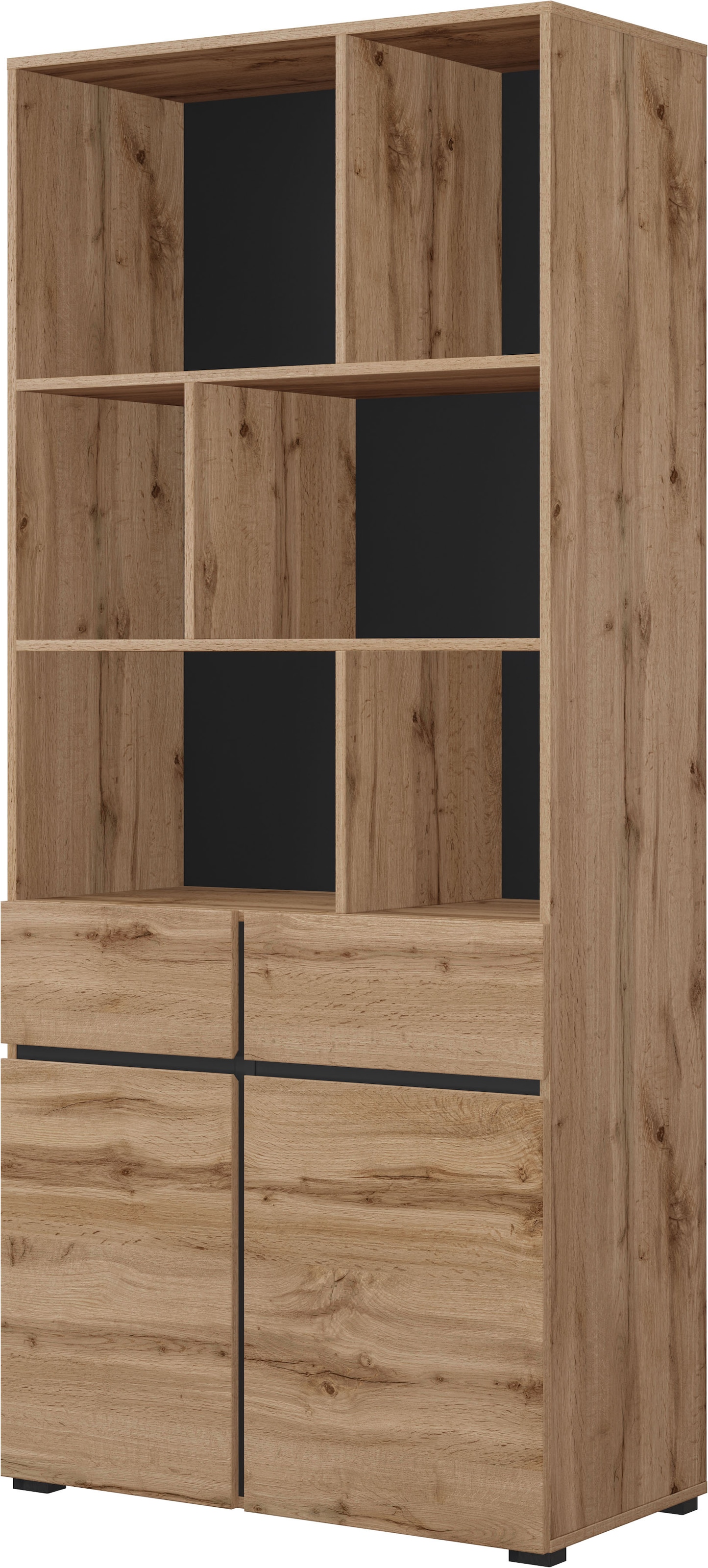 GOODproduct Armoire de classement »Cross, Breite 85 cm, modernem grifflose Standregal, Bücherregal« Étagère avec 6 compartiments ouverts, 2 tiroirs et 2 portes, étagère de bureau