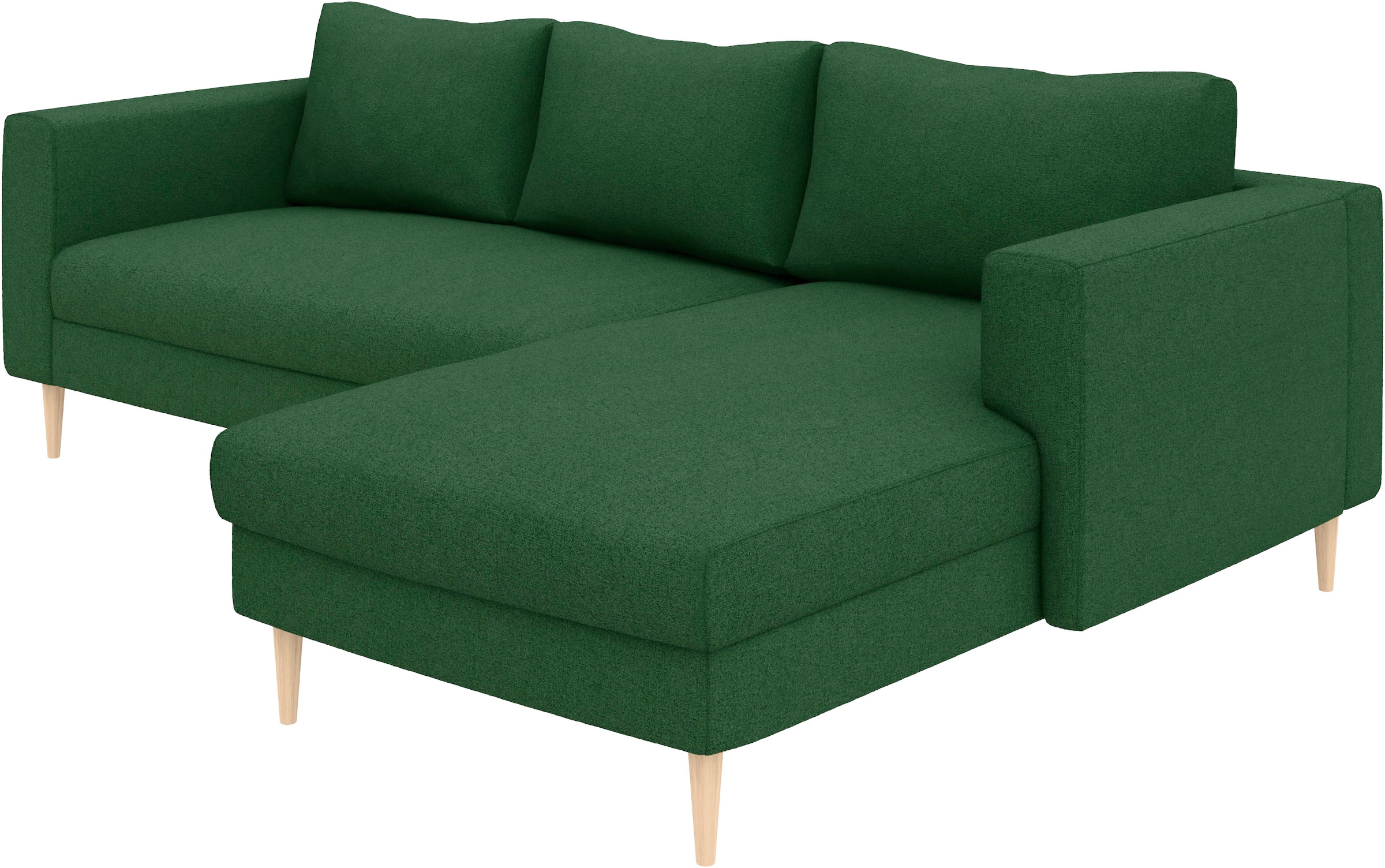 TRENDMANUFAKTUR Ecksofa »Amazing, wahlw. mit Schlaffunktion & Bettkasten, Fuss Buche lackiert« Recamiere beidseitig montierbar, L-Form,in Cord o. Struktur, B: 232 cm