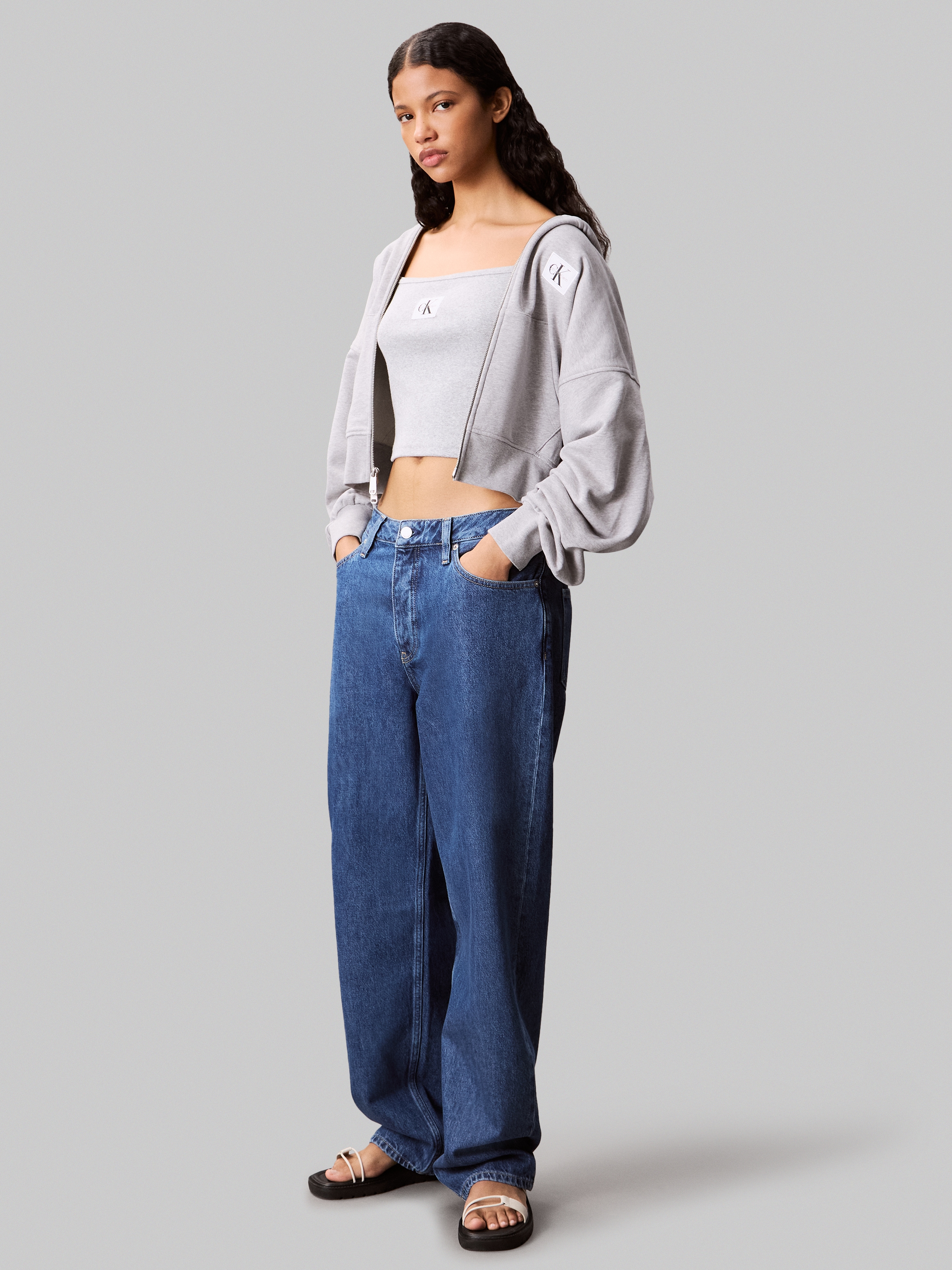 Calvin Klein Veste sweat »A- FRNCH TRRY BDG LG« coupe oversize, avec capuche, coton pur