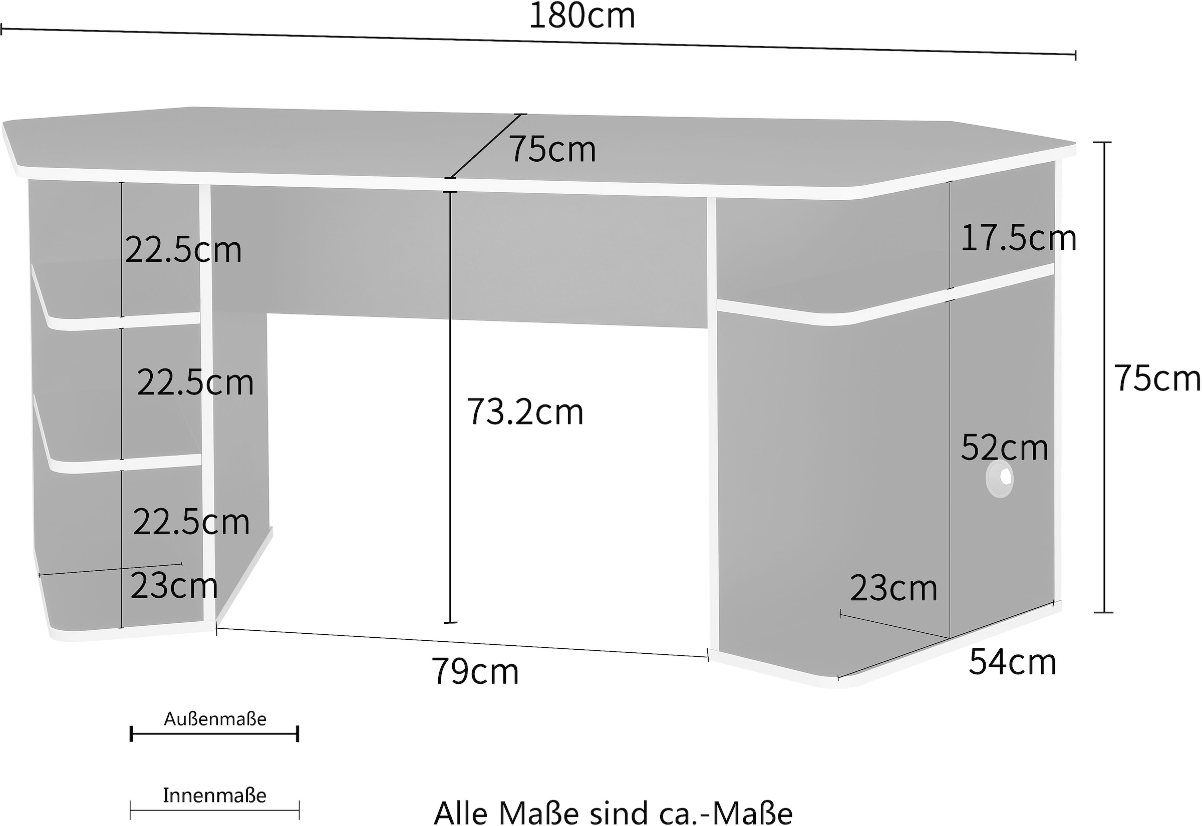 GOODproduct Gamingtisch »Game, Computertisch, Eckschreibtisch« , Towerfach, Kabeldurchlass, asymetrisches Design, Breite 180 cm