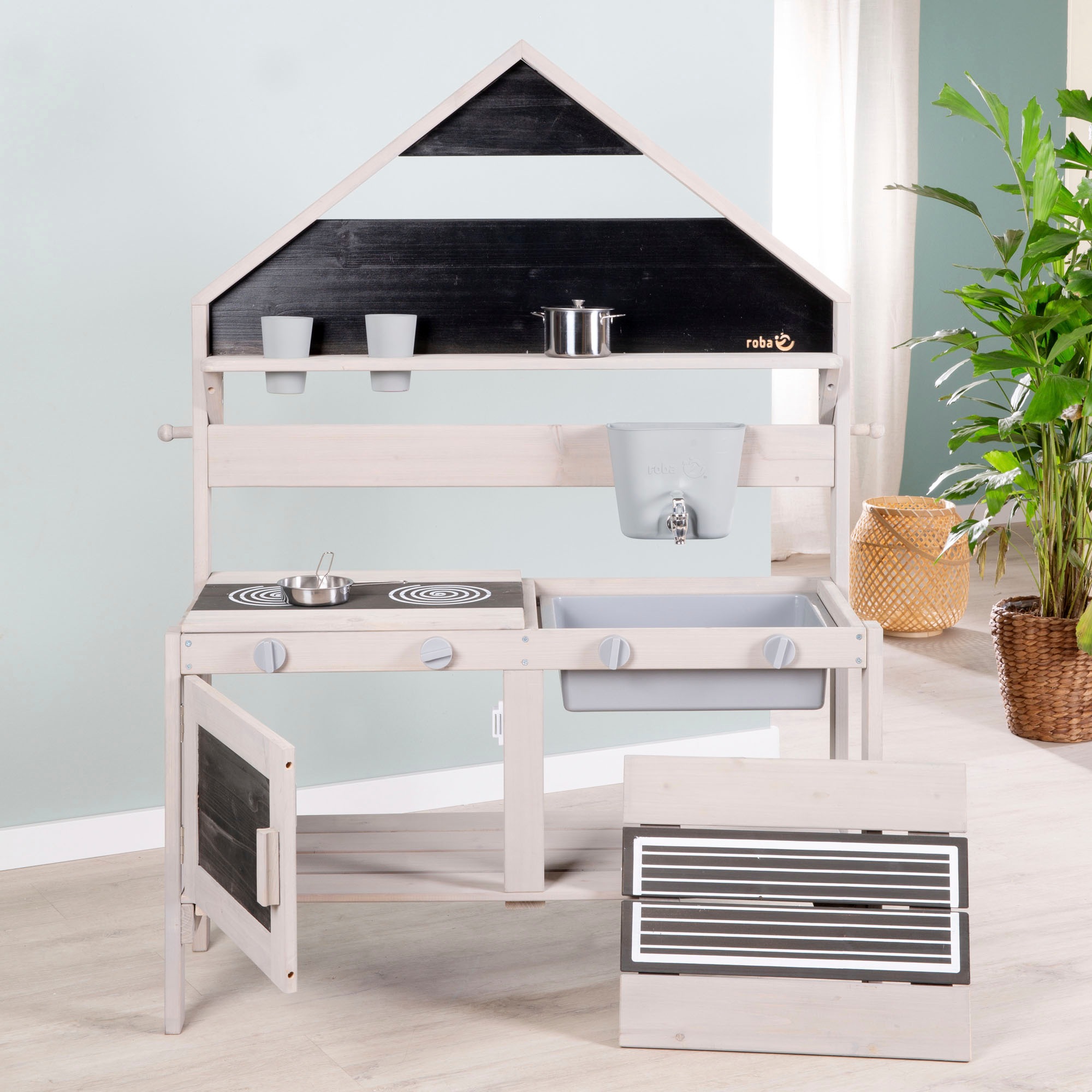 roba® Outdoor-Spielküche »Matschküche in Haus-Optik, grau lasiert, aus Holz« FSC® - schützt Wald