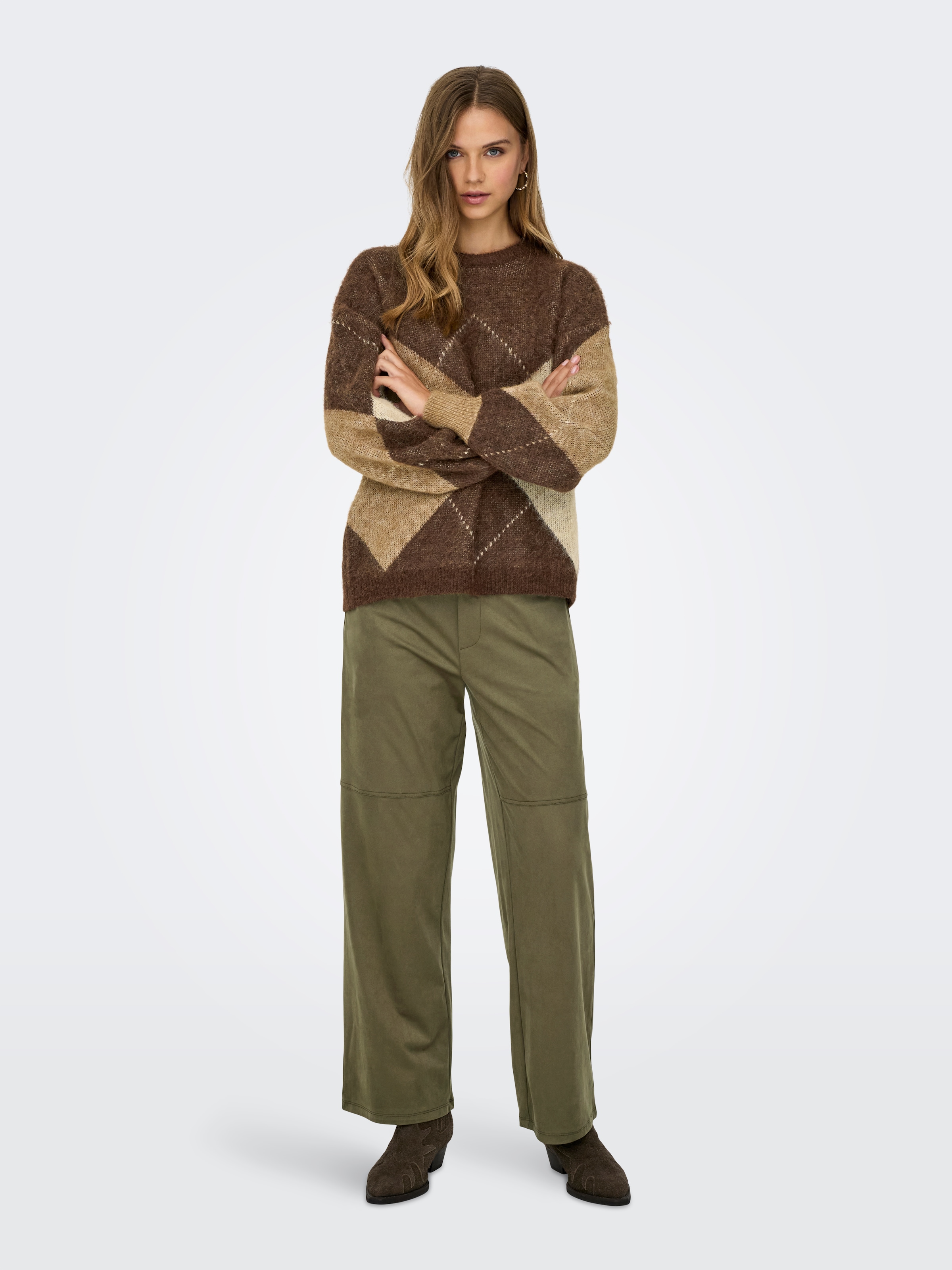 ONLY Strickpullover »ONLNOEME LIFE LS JQ O-NECK KNT« Materialmix, regular fit