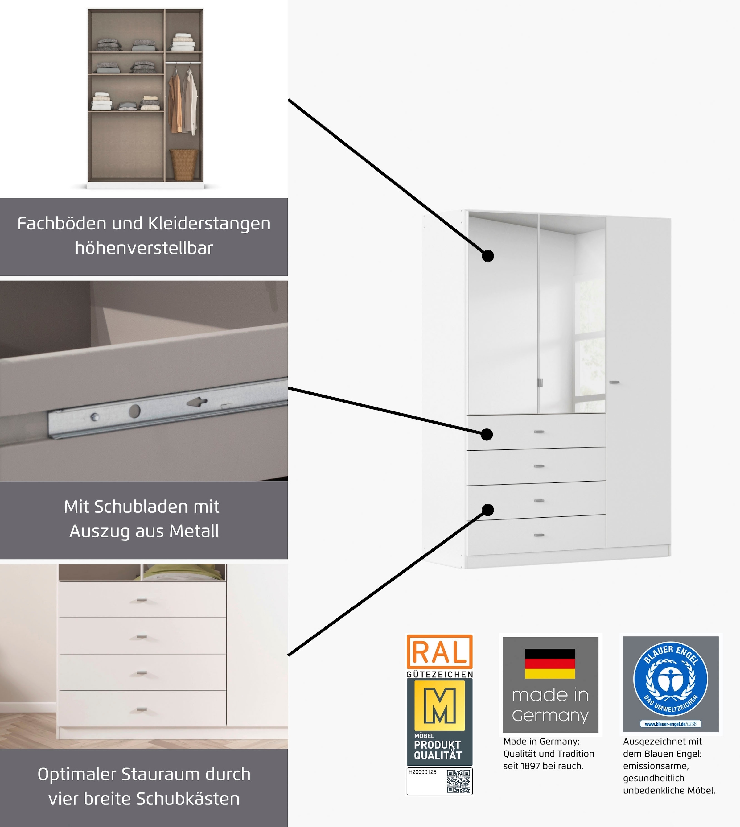 rauch Armoires à vêtements »Sinsheim« mit 4 breiten Schubkästen