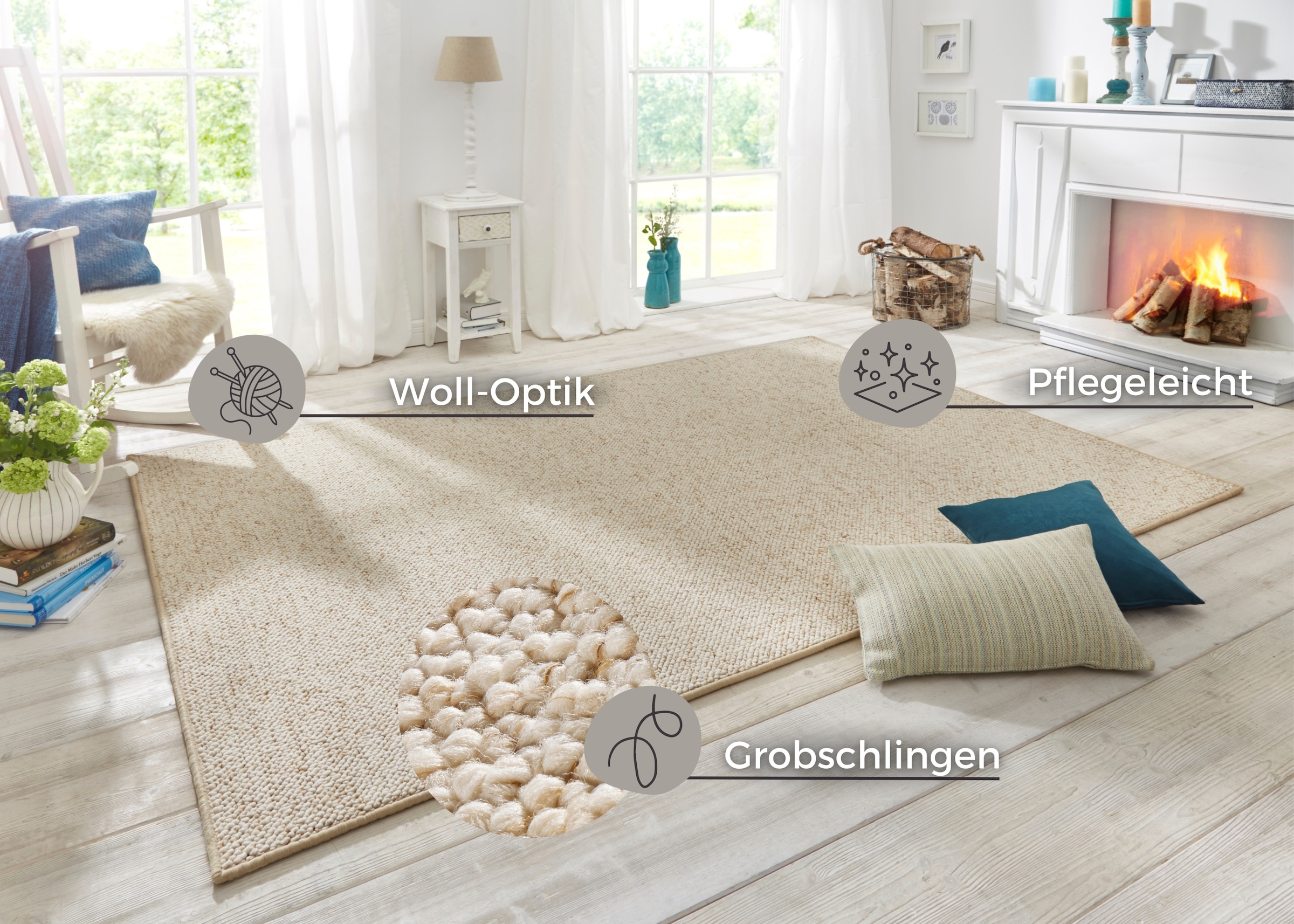 HANSE Home Tapis »Wolly 2« Rectangulaire 12 mm Höhe Flachgewebe, Läufer, Skandi, Woll-Optik, Esszimmer, Wohnzimmer, Flur