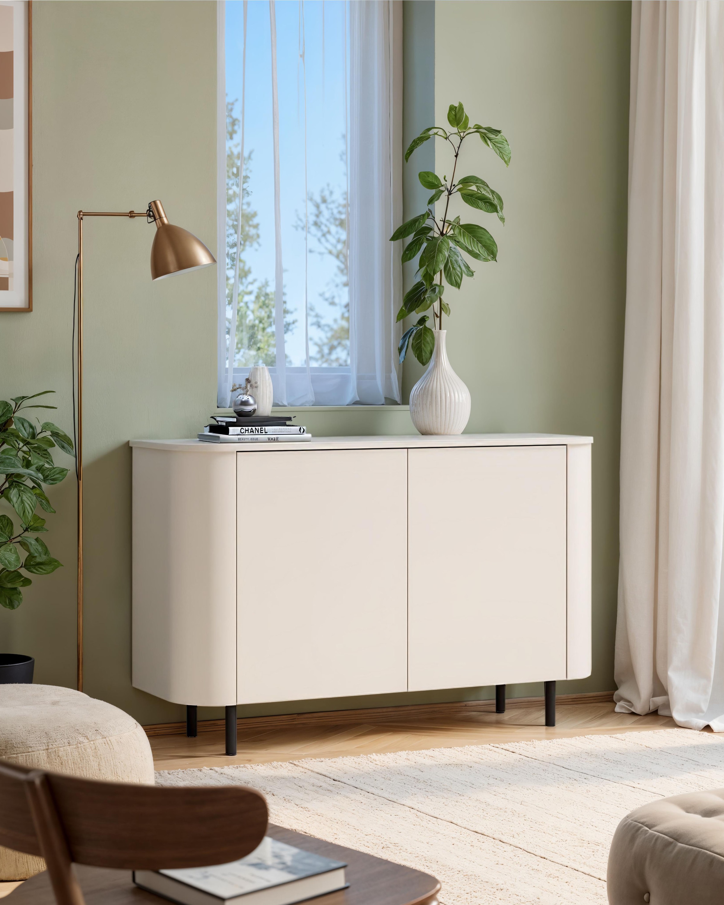 GOODproduct Sideboard »Lido, 131 cm breit, 2 Türen, Anrichte, Kommode, Stauraumschrank« Formgebogenes MDF, Stirnseiten mit Rundung, Push-to-open, Metallfüsse
