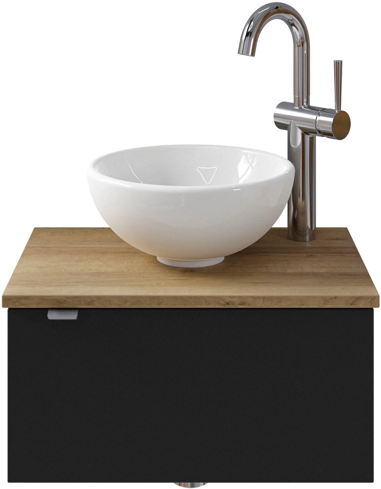 Saphir Waschtisch »Serie 6915 Waschschale mit Unterschrank für Gästebad, Gäste WC« Keramik-Aufsatzbecken, Waschtischplatte, Waschtischunterschrank, 3 Stk. tlg. 51 cm breit, 1 Tür, Waschtischplatte, kleine Bäder, ohne Armatur