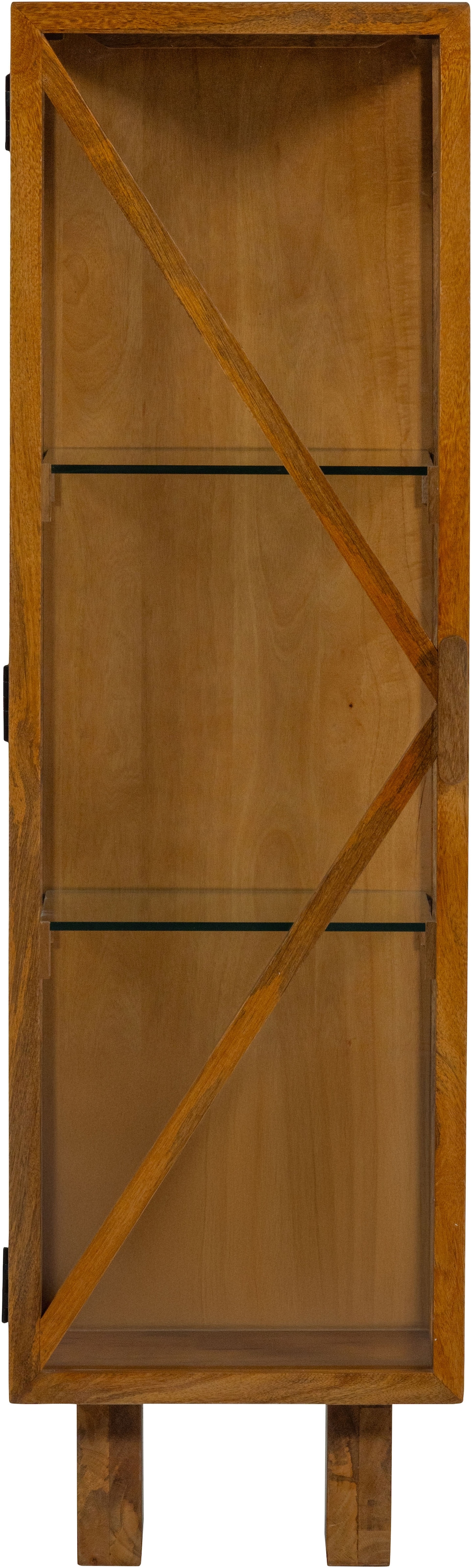 WOOOD Vitrines »Kella Mangoholz mit Glastüren und Glaseinlegeböden 40 x 39 x 137 cm« Capacité de charge 5–7 kg par tablette en verre, fixation murale recommandée