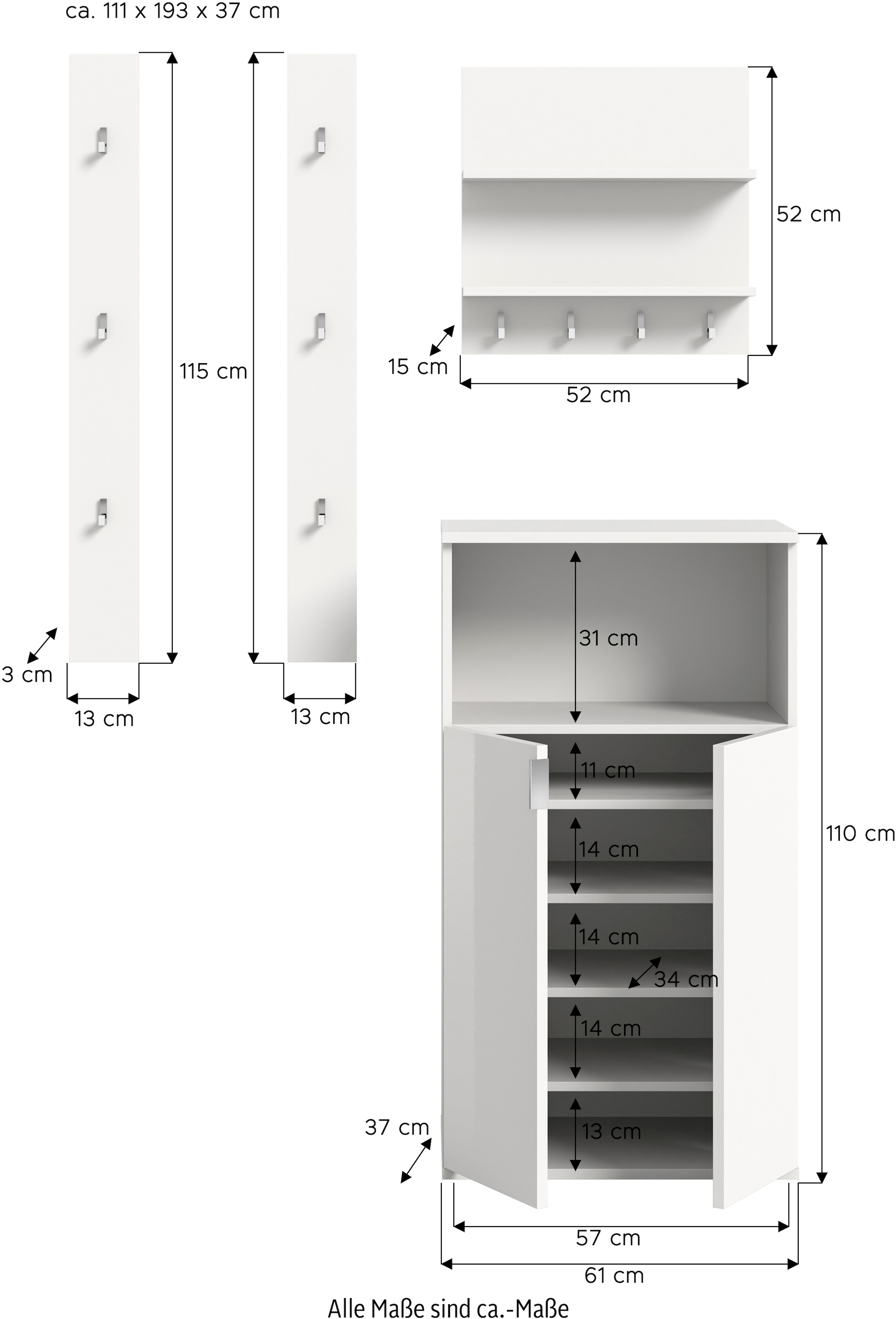INOSIGN Garderoben-Set »Trondheim, Garderobenset 3-tlg. Breite 111 cm,« 3 Stk. tlg.