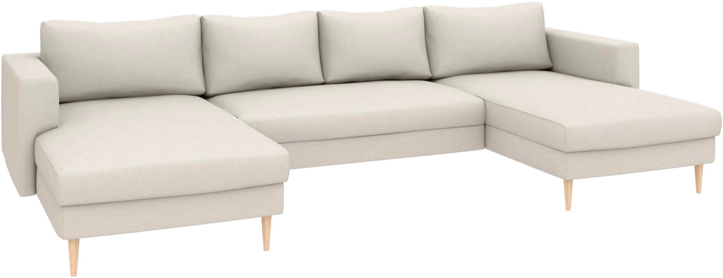 TRENDMANUFAKTUR Wohnlandschaft »Amazing, wahlw. mit Schlaffunktion & Bettkasten, Fuss Buche lackiert« Sofa in U-Form, in Cord oder Struktur, Breite 305 cm