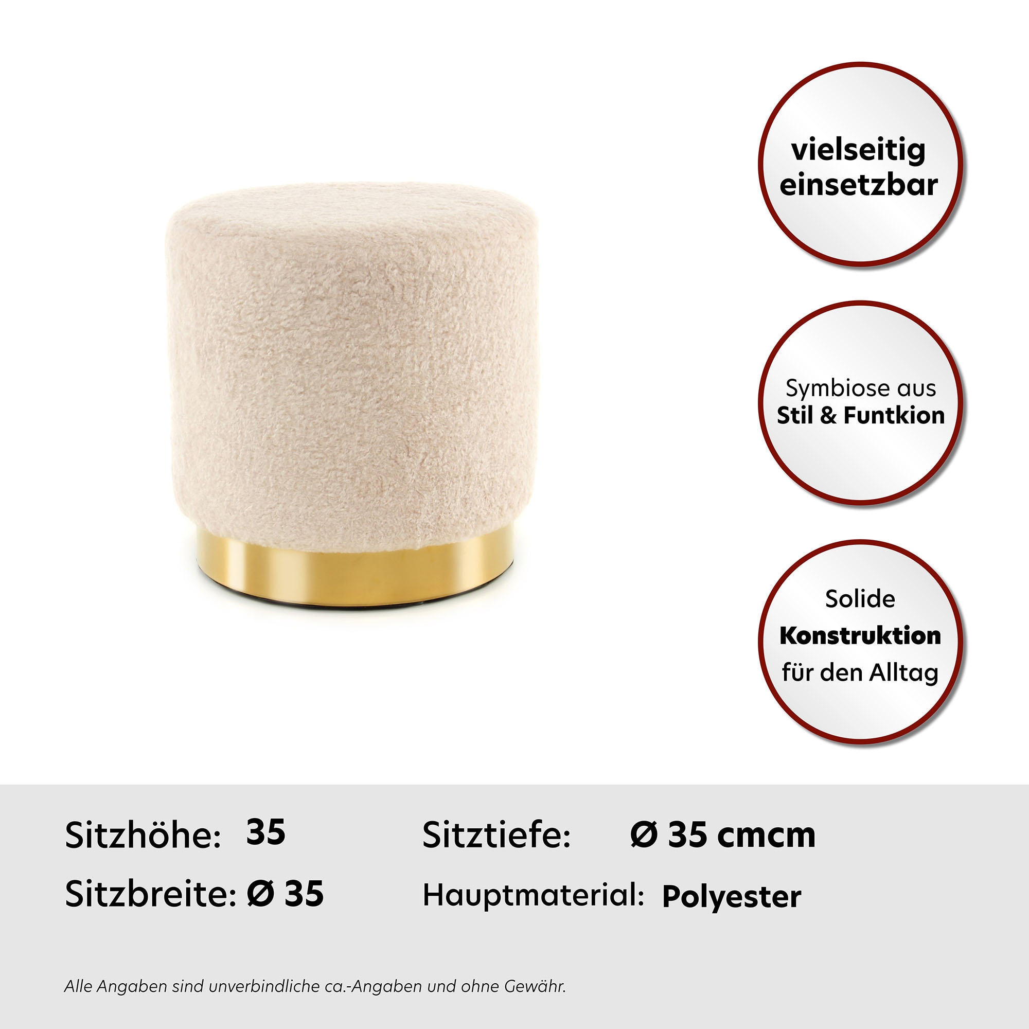 Kayoom Pouf »Hocker Gipsy 425, stilvoller Sitzhocker,runde Form, stilvolles Design« 1 cuis tlg. facettenreich, platzsparend, vielfältig einsetzbar, weiche Polsterung