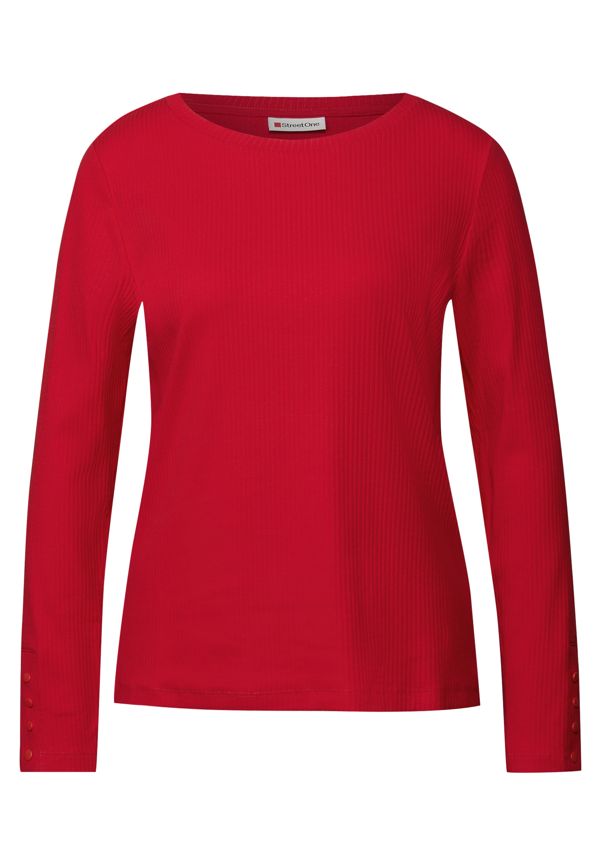 STREET ONE Langarmshirt mit Rippstruktur und Langarm mit Knopfdetail