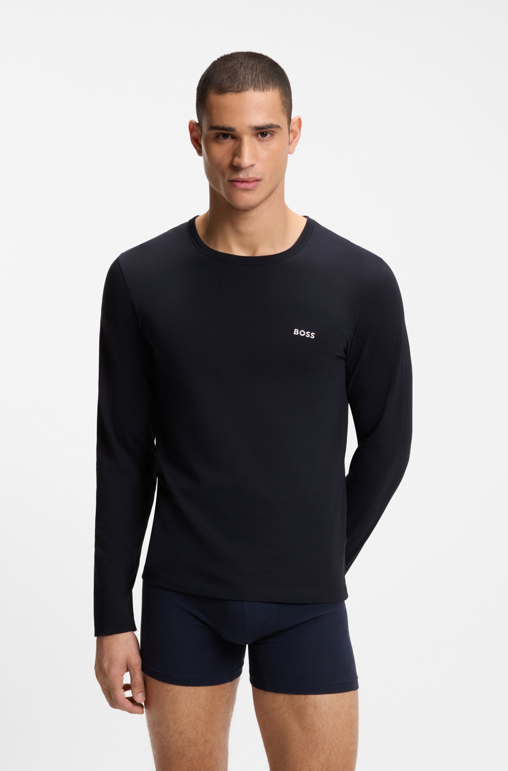 BOSS T-shirt à manches longues »longsleeve-Shirt R-Neck Classic COTTON 3pcs/pack« 3 cuis mit BOSS Logo-Schriftzug