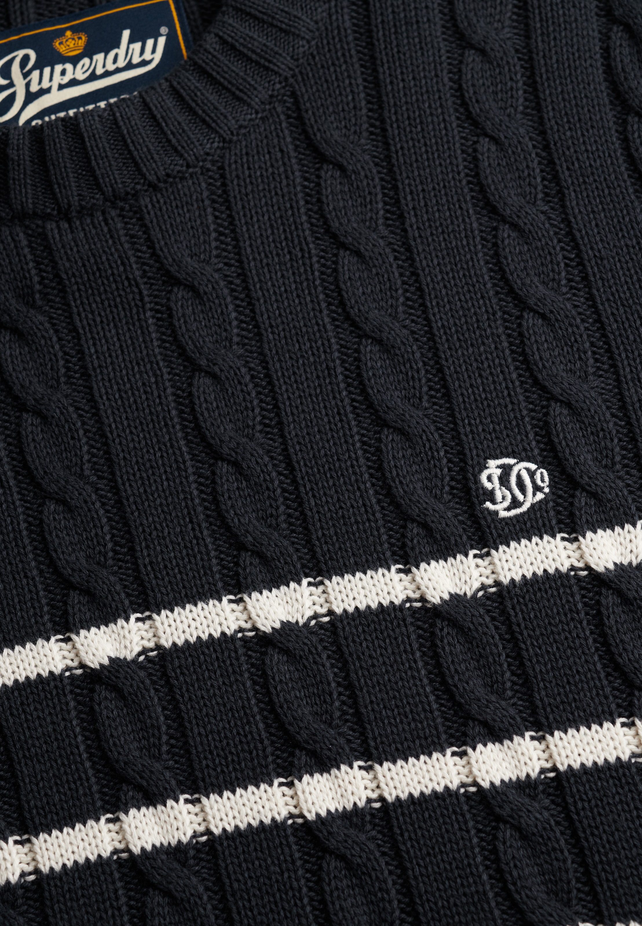 Superdry Pull à col rond »COTTON STRIPE CABLE JUMPER« Baumwolle, slim fit