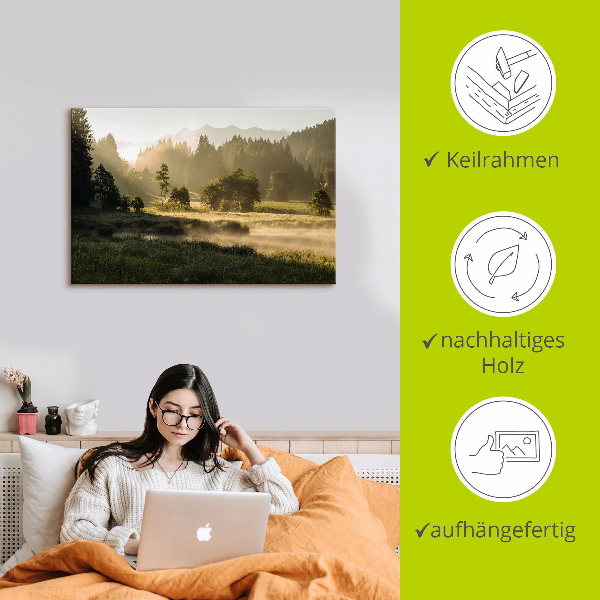 Artland Wandbild »Sommermorgen in den Alpen« Wiesen & Bäume 1 Stk. tlg. als Leinwandbild, Wandaufkleber in verschied. Grössen