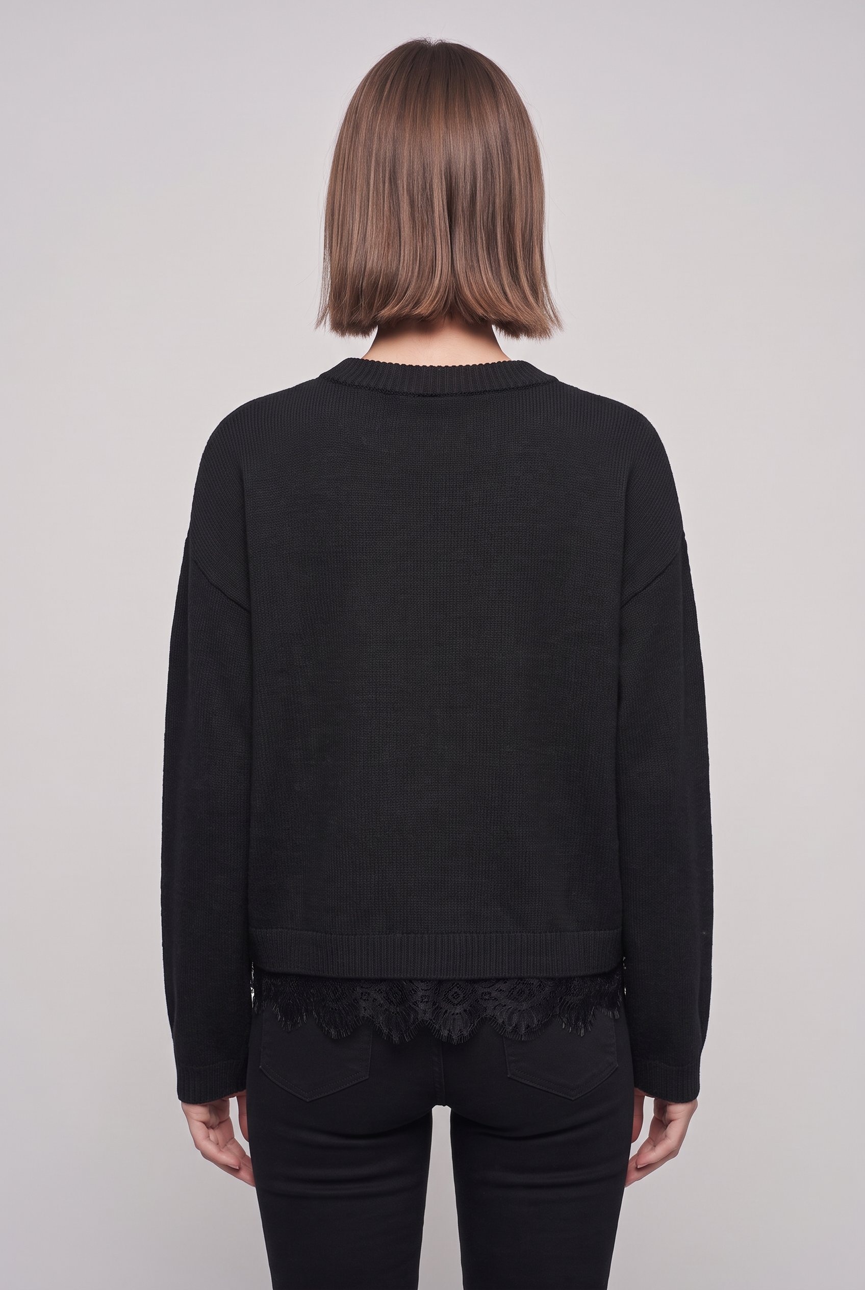 ONLY Pull en tricot »ONLALIVIA LS LACE O-NECK CS KNT« mélange de matériaux, coupe régulière