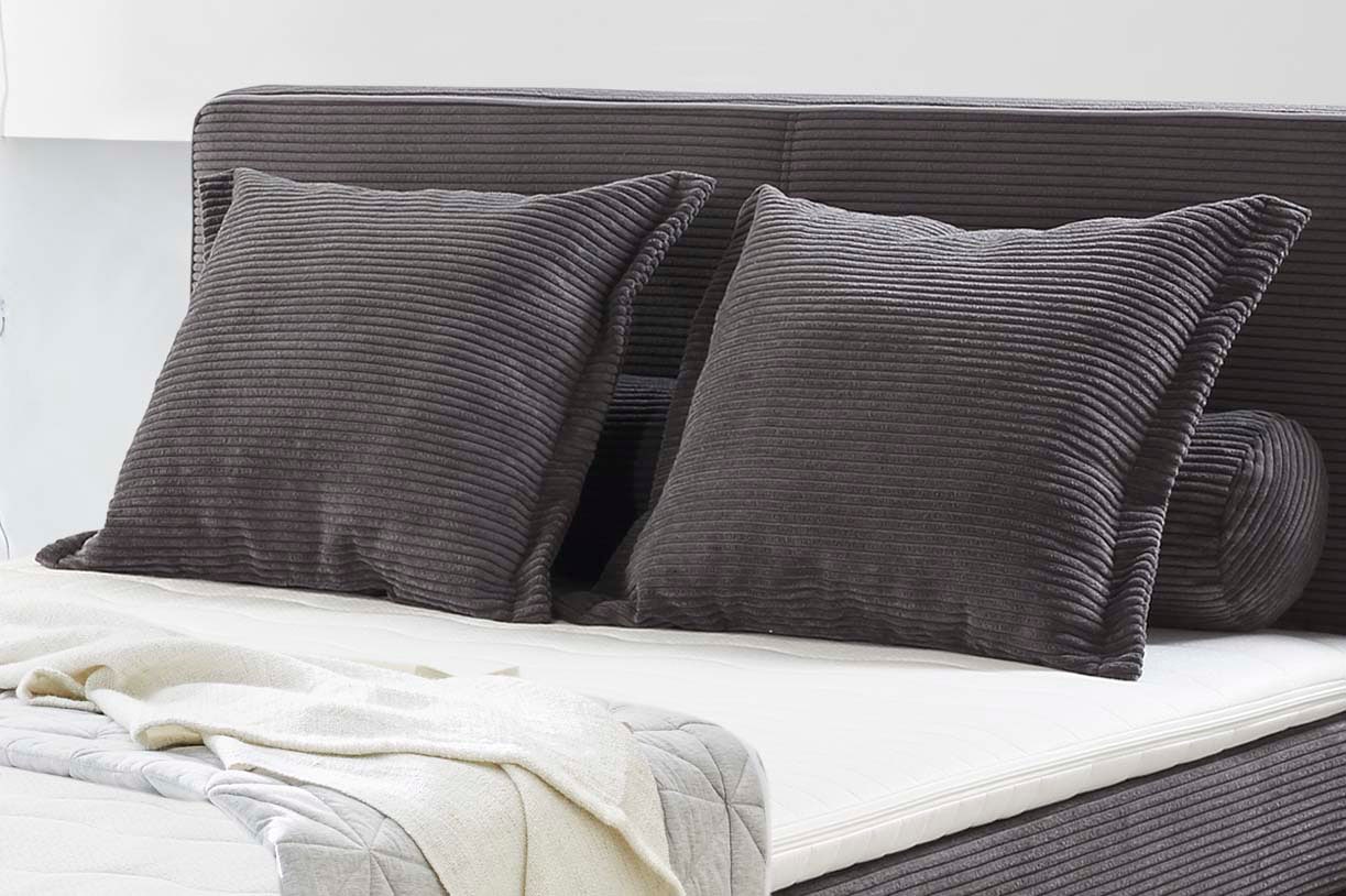 Jockenhöfer Gruppe Lit boxspring »Romy erhältlich in 140 & 180cm Breite« tissu en velours côtelé, matelas TTFK 7 zones, surmatelas KS, pieds en bois massif
