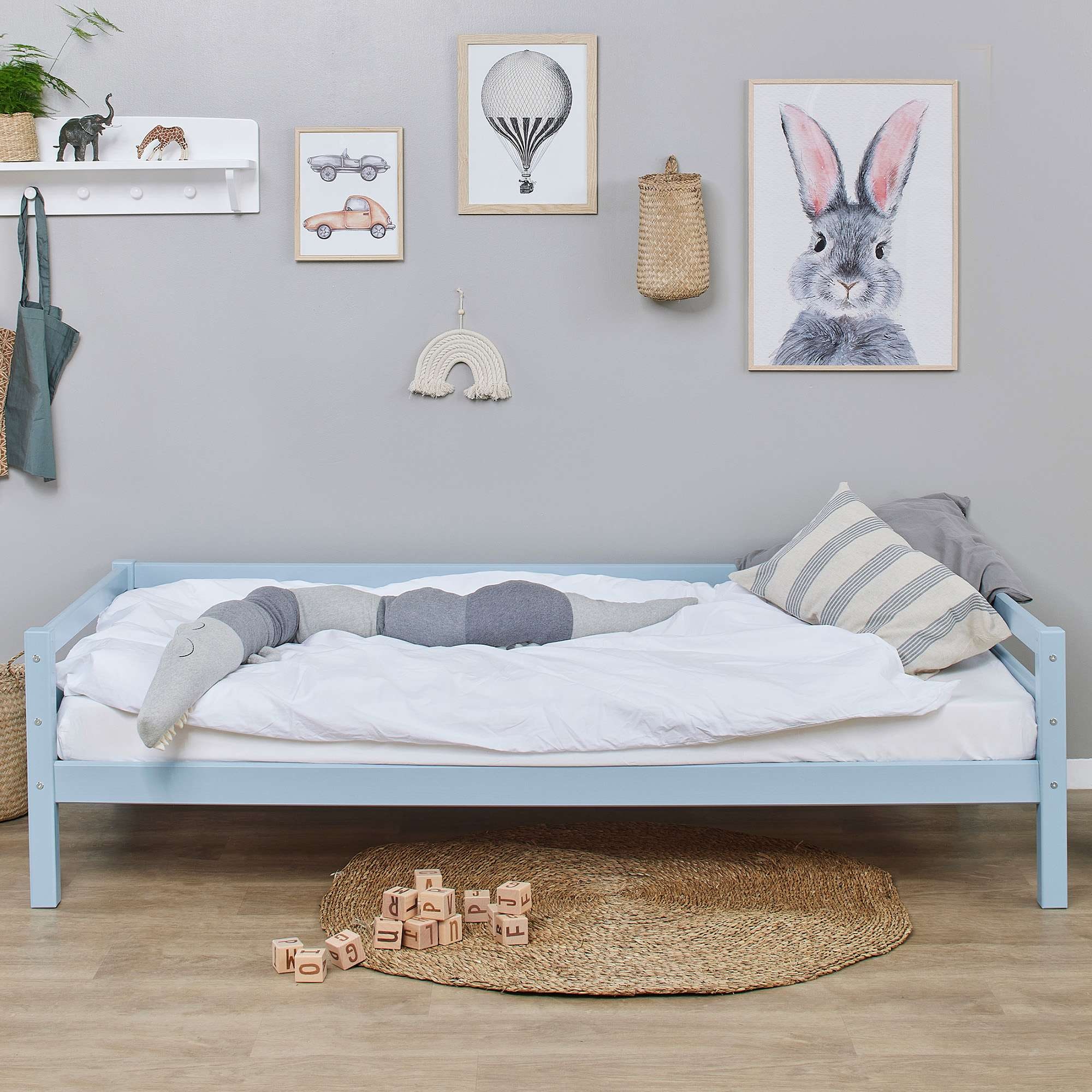 Hoppekids Lit de jour »Kinderbett ECO Dream, Einzelbett, Juniorbett 90x200« Lit,  blanc, vert, bleu, rose, gris