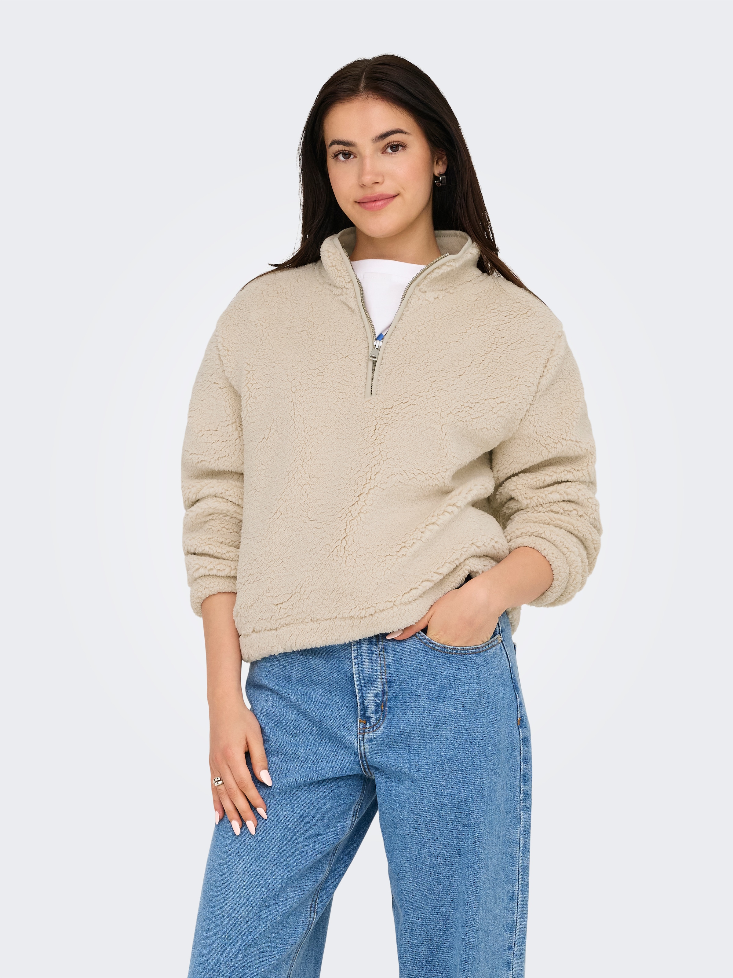 ONLY Sweat-shirt »ONLNEW DALLAS L/S HIGHNECK ZIP SWT NOOS«, fibre synthétique, coupe régulière
