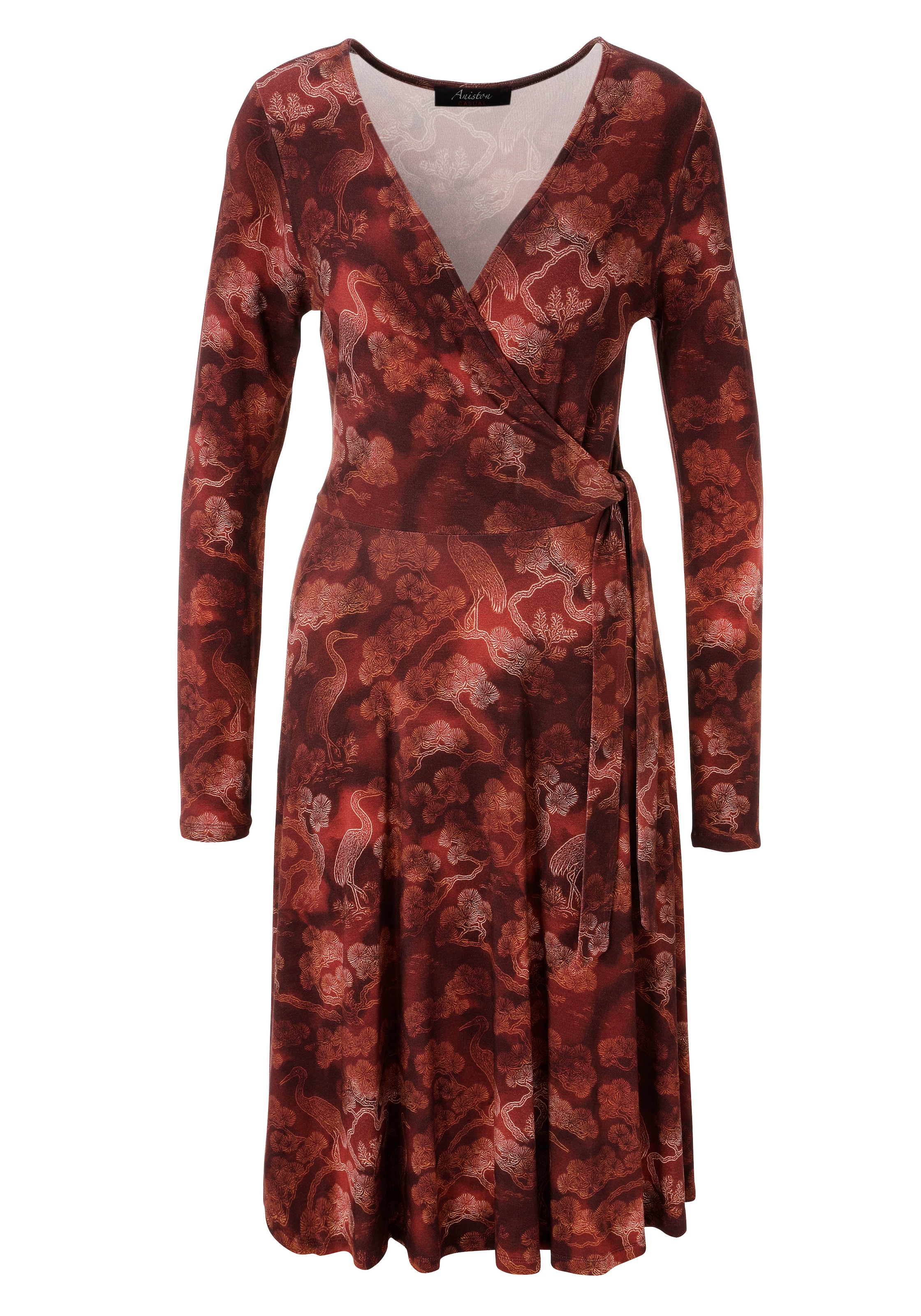 Aniston CASUAL Jerseykleid mit Kranichen im fantasievollen, fernöstlichen Druck - NEUE KOLLEKTION