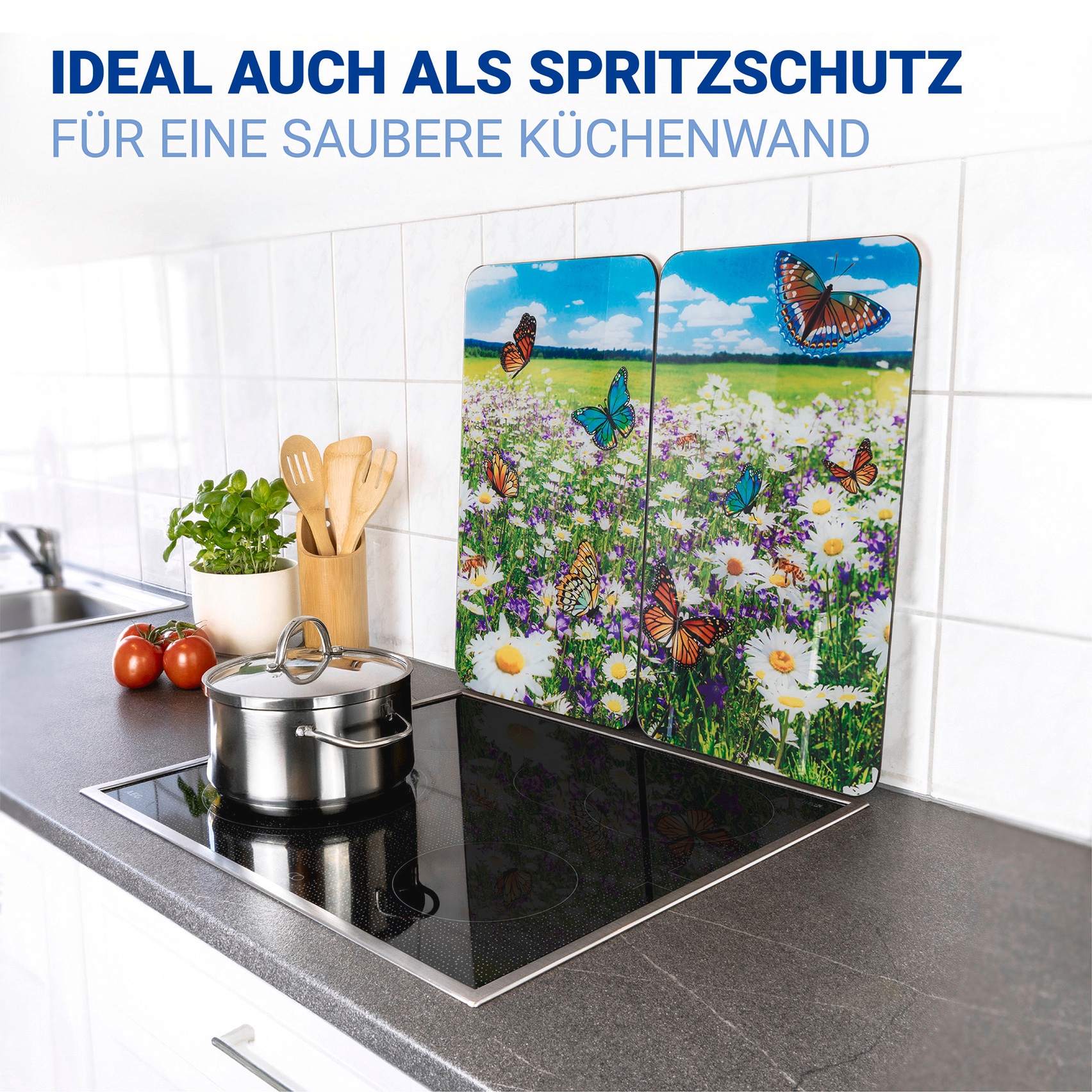 WENKO Herd-Abdeckplatte »Universal Modell Sommerwiese« Herdabdeckung für alle Herdarten, kratzfest, mit rutschfesten Füssen