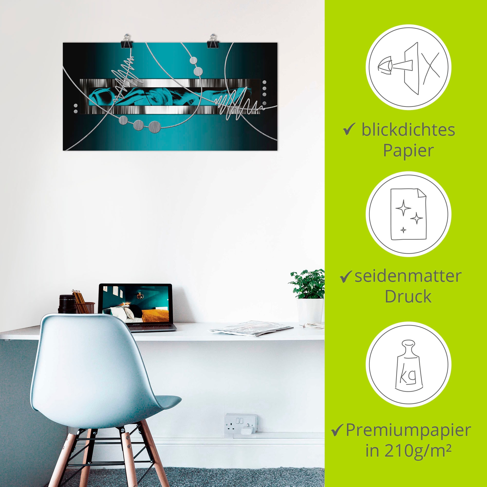 Artland Fresque murale »Silber abstrakt auf petrol« 1 cuis tlg. als Alubild, Leinwandbild, Poster in verschied. Grössen