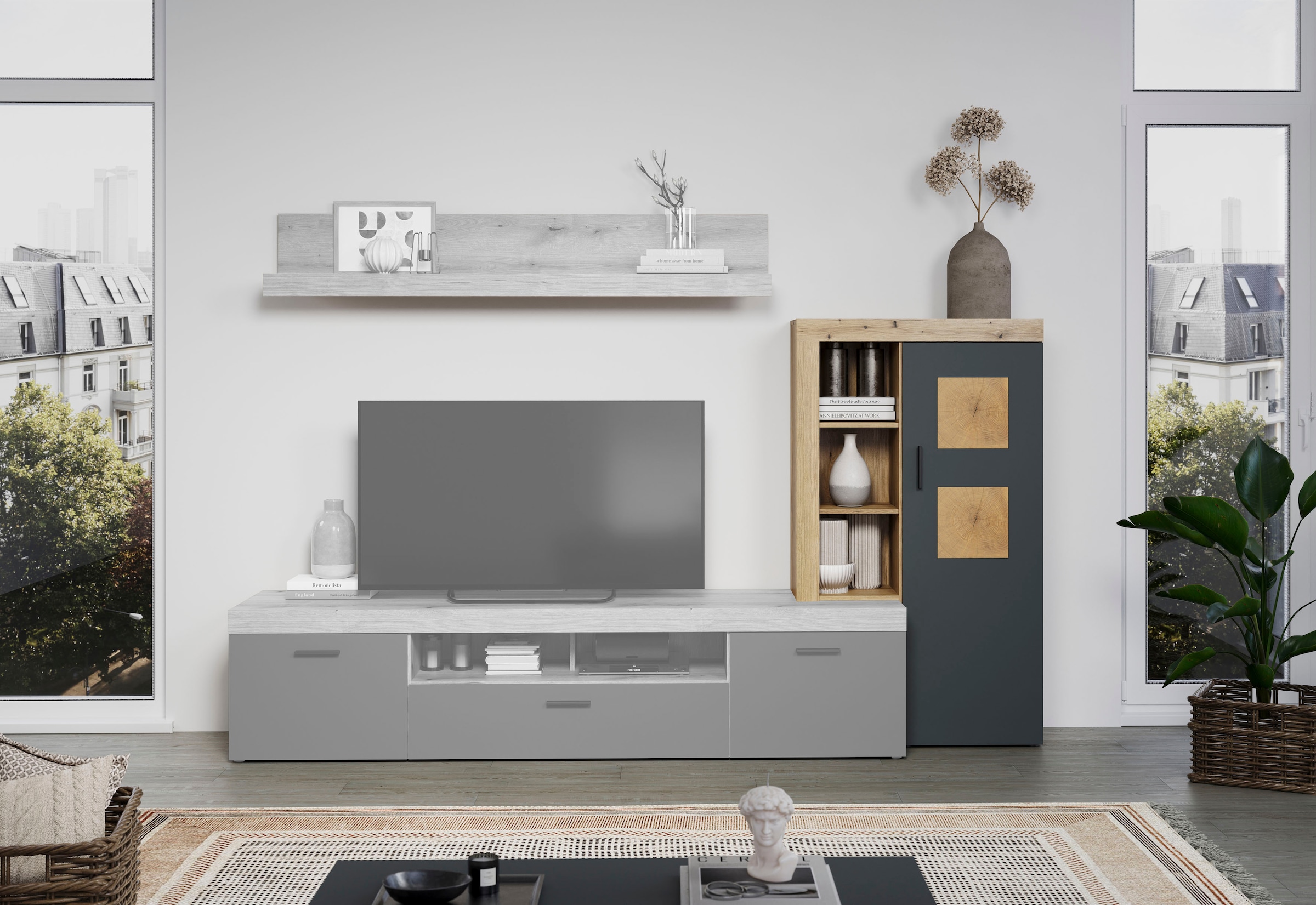 Home affaire Vitrine de rangement »Ghent« Paquet, 1 cuis tlg. avec applications en bois de bout
