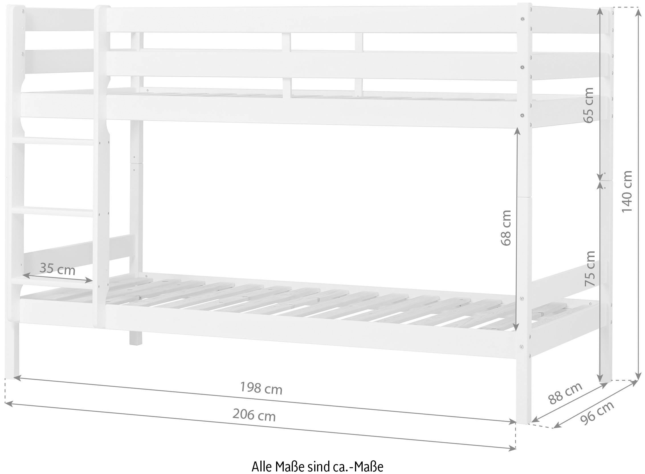 Hoppekids Etagenbett »ECO Comfort Kinderbett 90x200 oder 70x160 aus Massivholz in 4 Farben« TÜV, FSC und Nordisches Umweltzeichen – wahlweise mit Matratzen