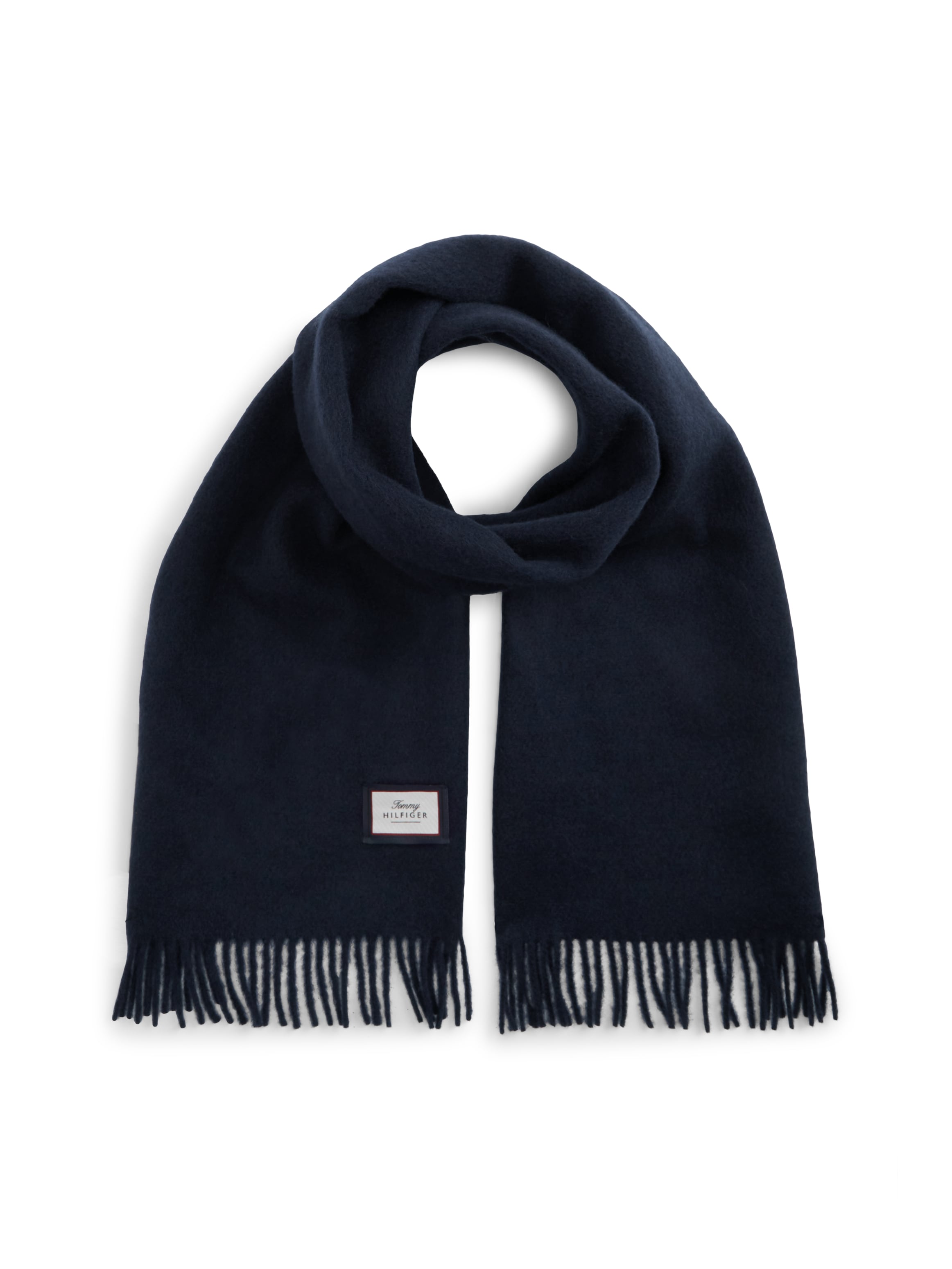 Tommy Hilfiger Écharpe en laine aus reiner Wolle mit Logo und Fransen