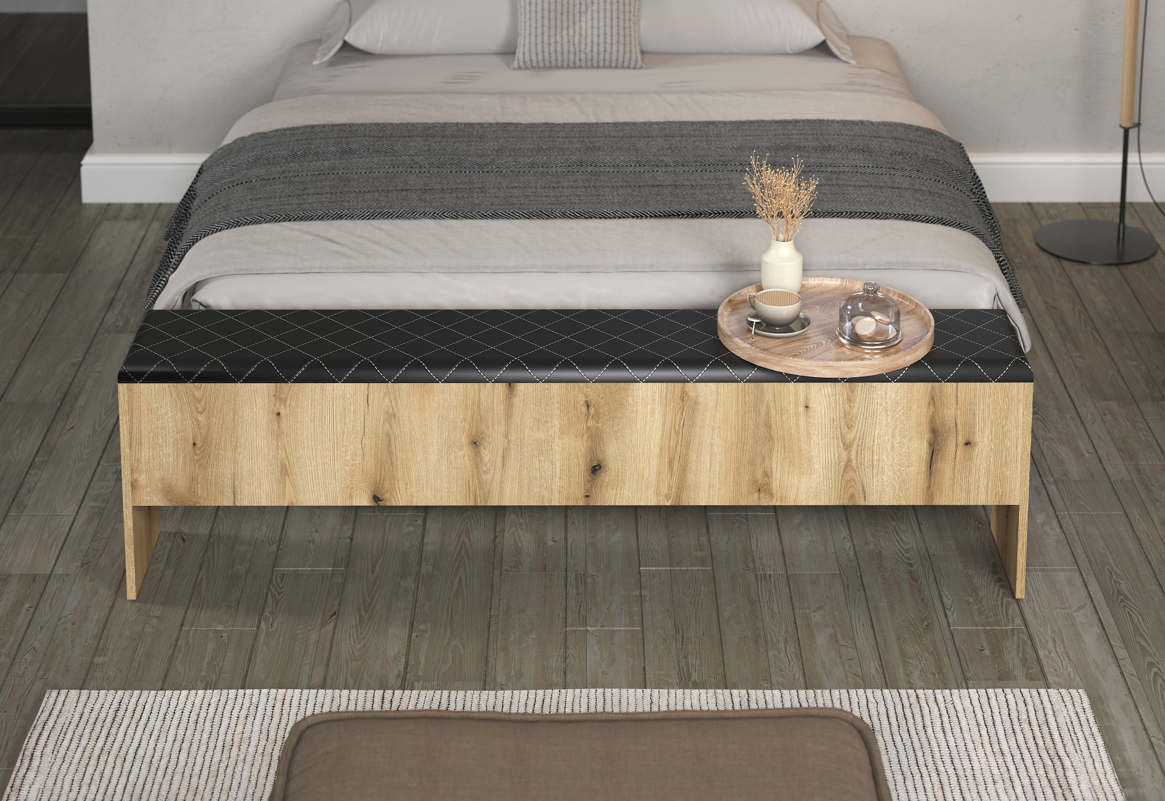INOSIGN Banc rembourré »Estepona« 1 cuis tlg. banquette-lit rabattable - rembourrage anthracite avec matelassage losanges
