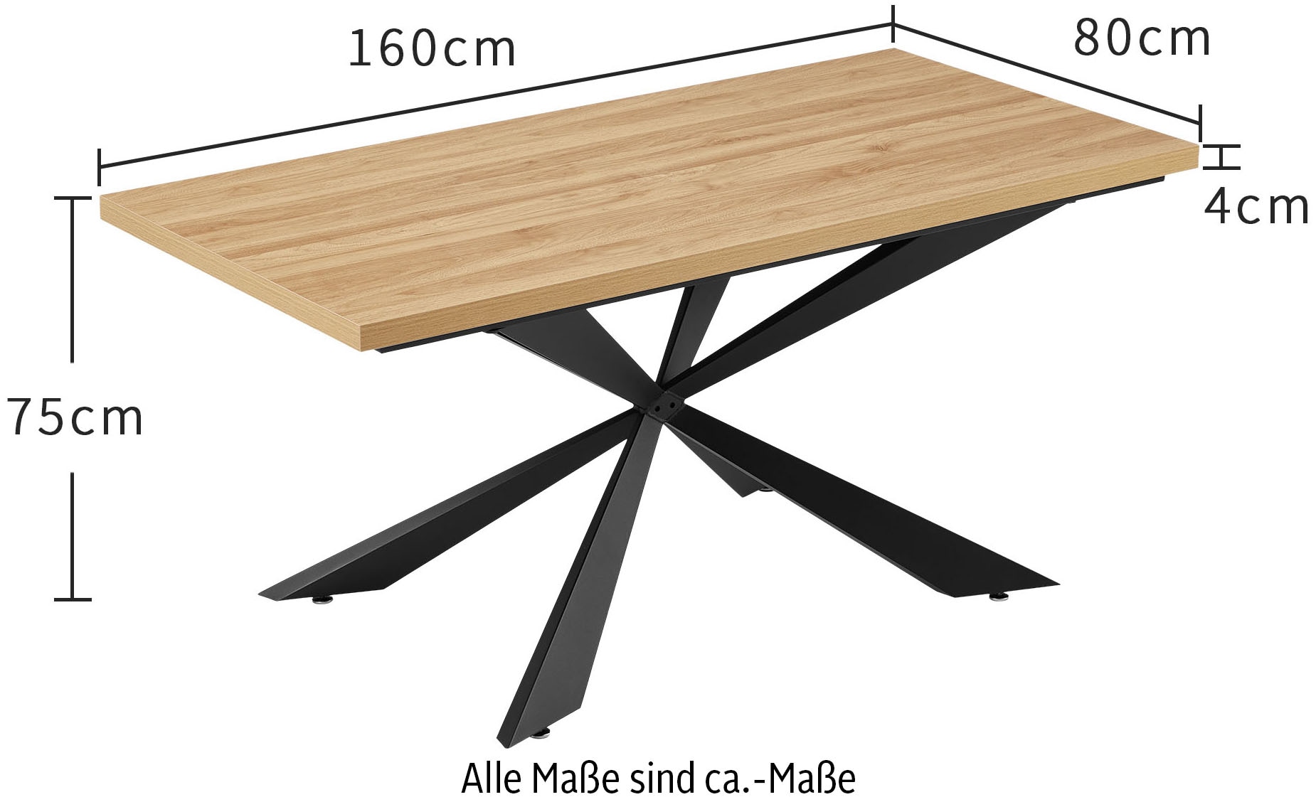 GOODproduct Essgruppe »Cusey, besteht aus einem Esstisch und vier Stühlen« Set, Stühle drehbar, Esstisch 160 cm, 4 cm starke Tischplatte, 5 Stk. tlg. kratzfester Tisch in Holzoptik, drehbare Stühlen, atmungsaktivem Stoff