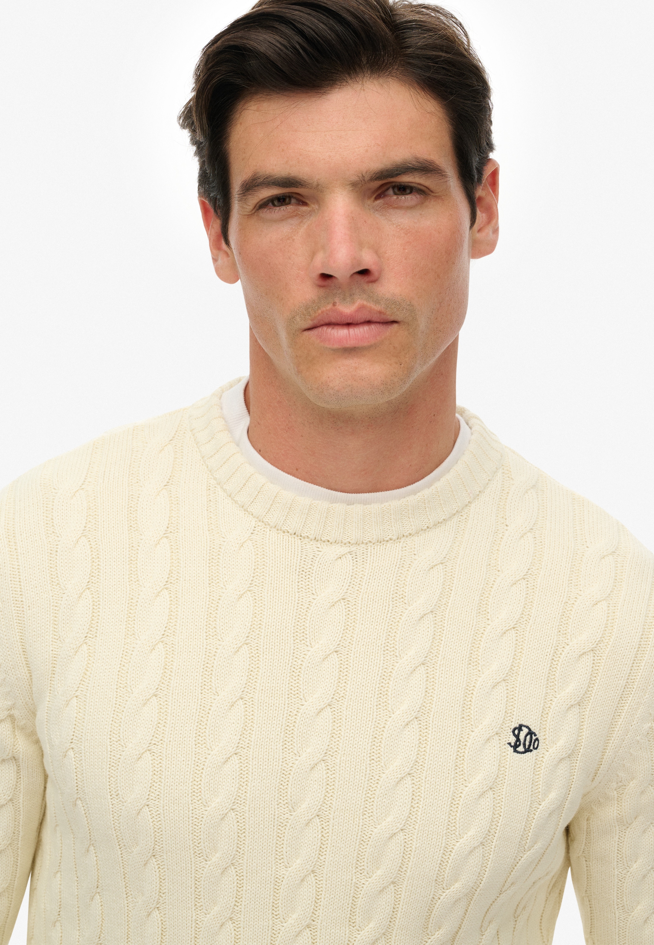 Superdry Pull à col rond »COTTON CABLE KNIT CREW« Baumwolle, slim fit