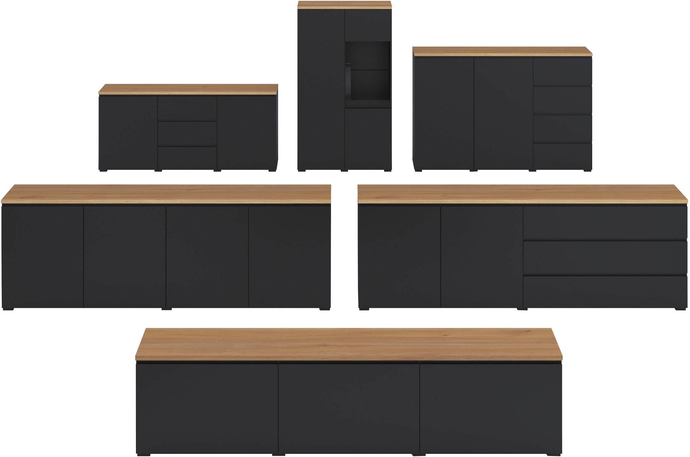GOODproduct Lowboard »Modo, Breite 200 cm, moderne grifflose TV-Kommode 3 Klappen« TV-Kommode mit viel Stauraum, TV-Bank
