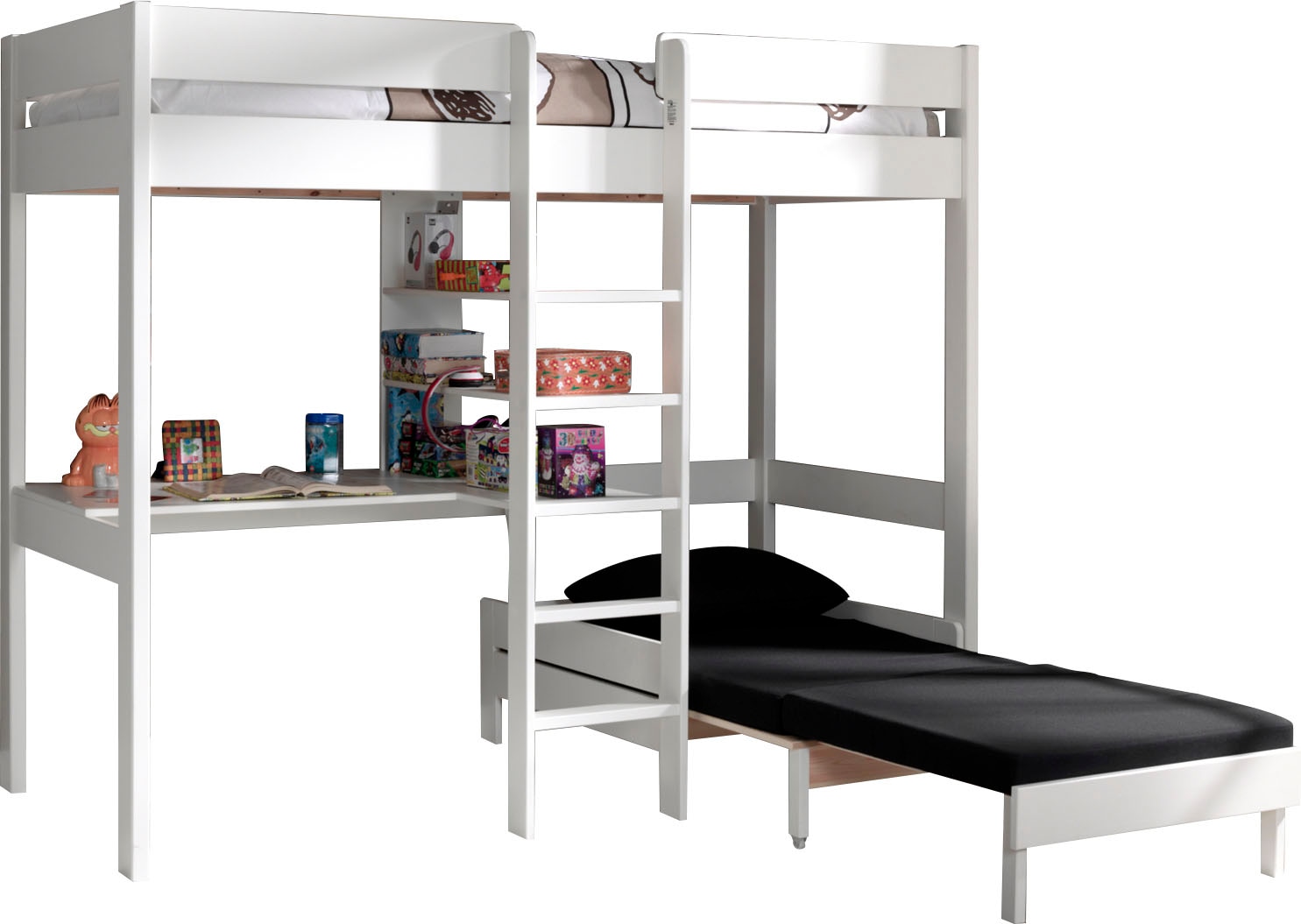 Vipack Hochbett »Pino, Kiefer massiv, viel Funktion auf kleinem Raum, Made in Europe« B/H/T ca. 208x175x105/206cm, inkl. Schlafsessel, Schreibtisch, Regal,  inkl. Rolllattenrost, Absturzschutz oben, 2 Farben zur Auswahl