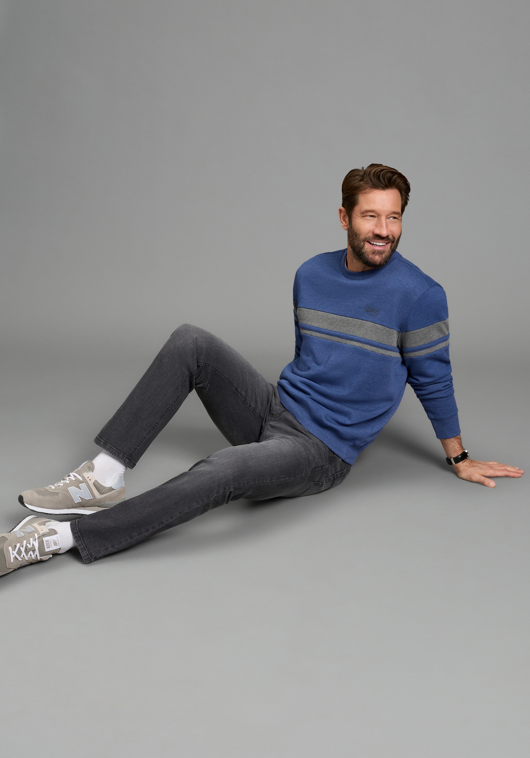 Man's World Sweatshirt , gestreift, mit Rundhalsausschnitt, Langarm, angeraute Sweatware
