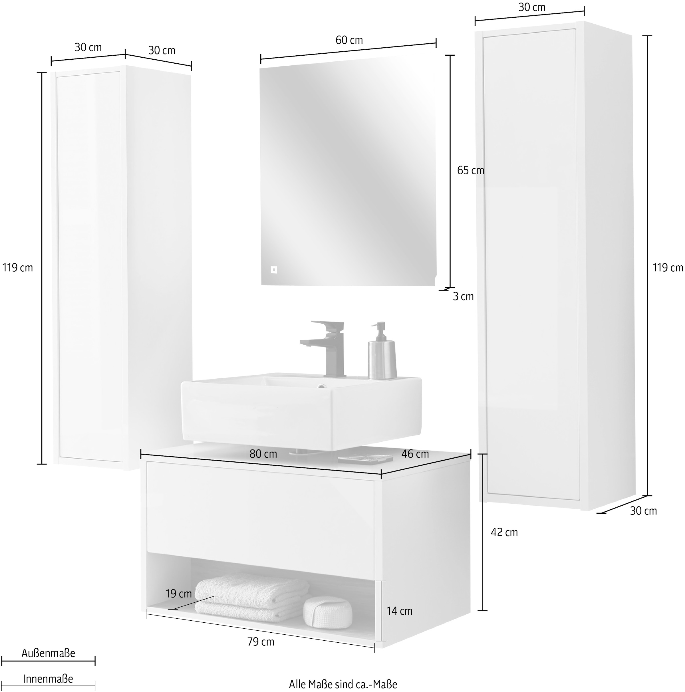PLACES OF STYLE Badmöbel-Set »Studio Line, Bad im modernen Design, 4-teiliges Badezimmer« 4 Stk. tlg.