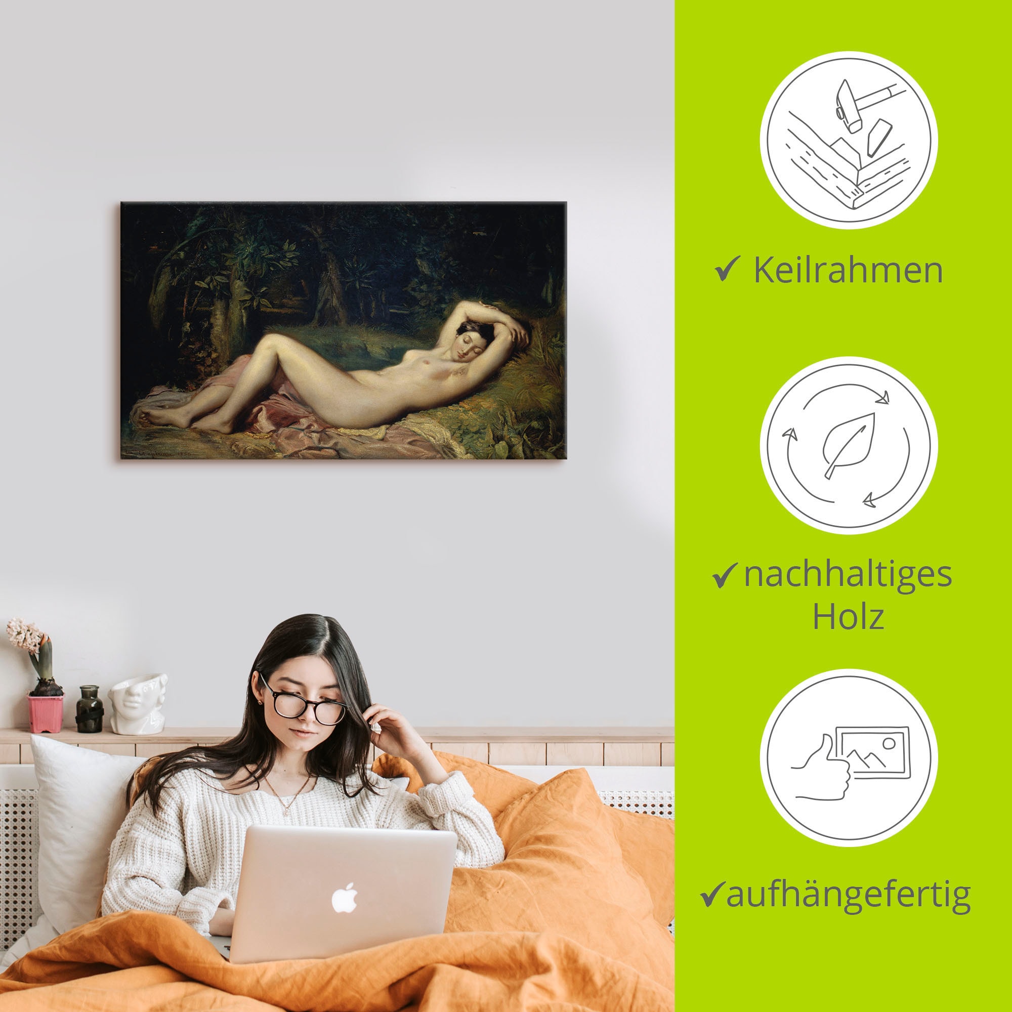 Artland »Schlafende Nymphe.« Frau 1 Stk. tlg. auf Holzrahmen gespannt