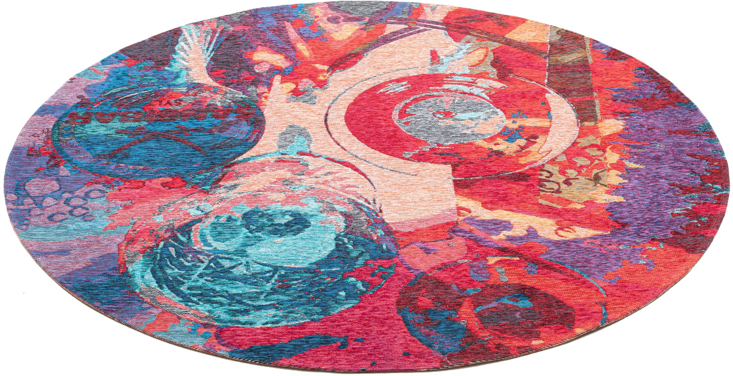 Sansibar Teppich »Keitum 008« rund 3 mm Höhe Flachgewebe, modernes Design, Motiv Gläser & gekreuzte Säbel