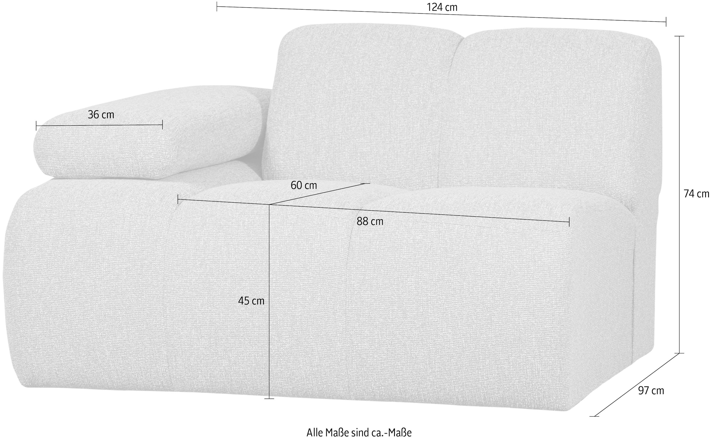 WOOOD Élément de canapé »Mojo Bouclé-Bezug mit verstellbarer Armlehne B 124 x D 97 x H 74 cm« Résistance maximale à l'usure, capacité de charge 120 kg, livré monté