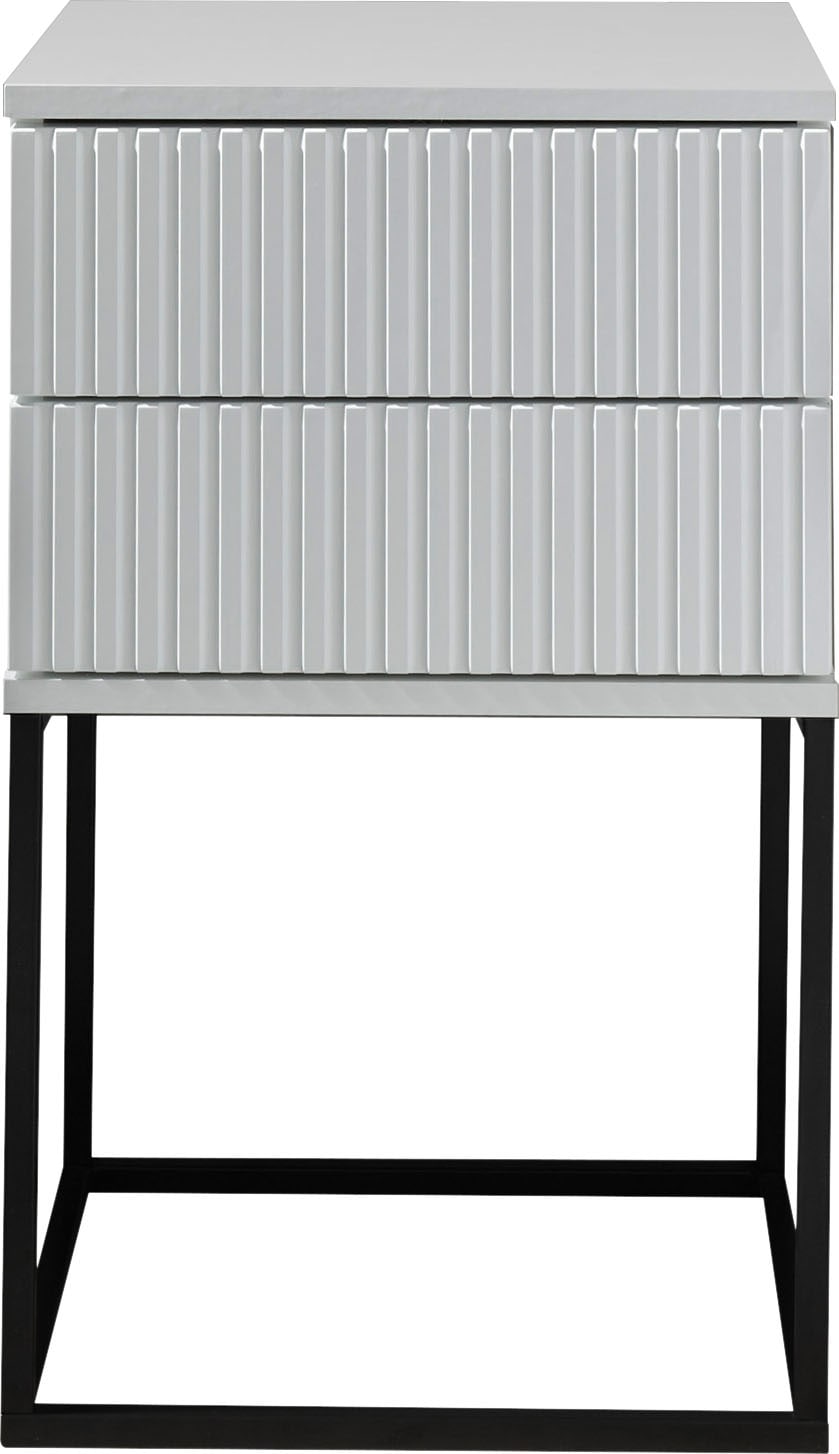 Schlafkontor Table de nuit »Marle Nachtkonsole, Nachtkästchen auf Metall-Fussgestell« Schubkasten in Rillenoptik auf schwarzem Metallgestell