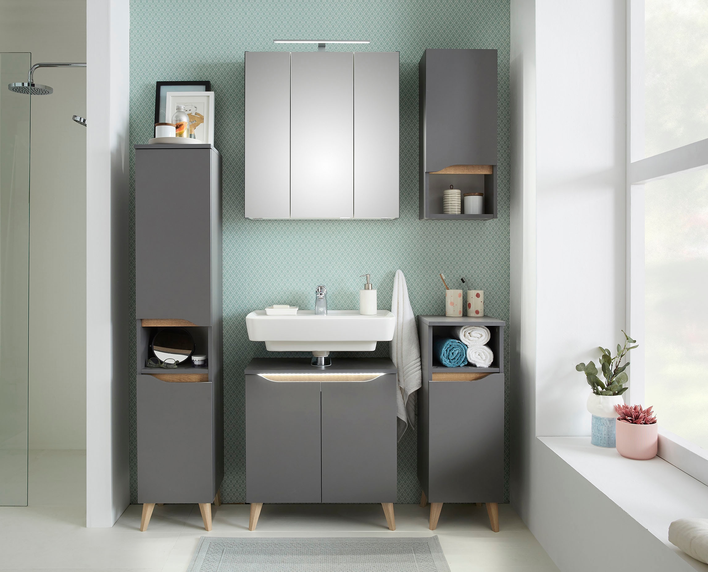 Saphir Armoire suspendue »Quickset Wand-Badschrank 30 cm breit mit 1 Tür, 1 offenes Fach« Armoire suspendue de salle de bain avec amortisseur de porte, sans poignée