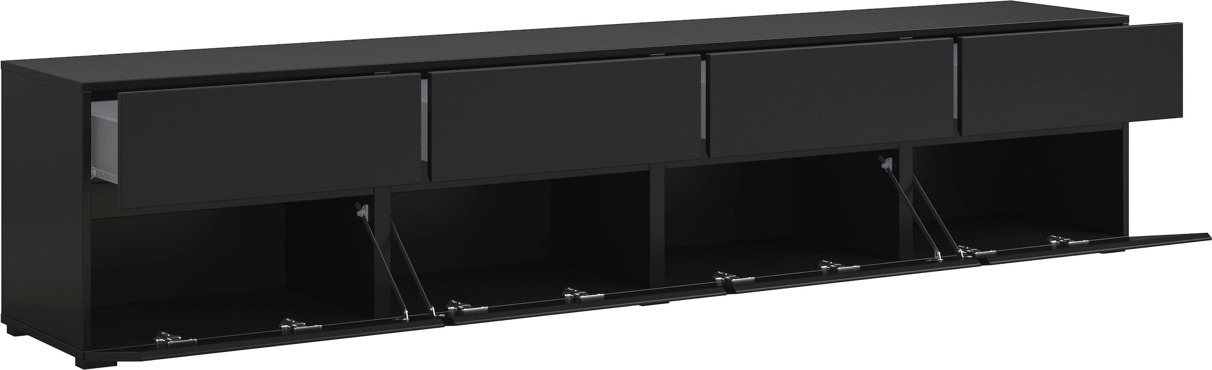 GOODproduct Lowboard »Cross, moderne grifflose TV-Kommode,4 Klappen/4 Schubkästen« Breite 225 cm, TV-Schrank mit viel Stauraum, TV-Board